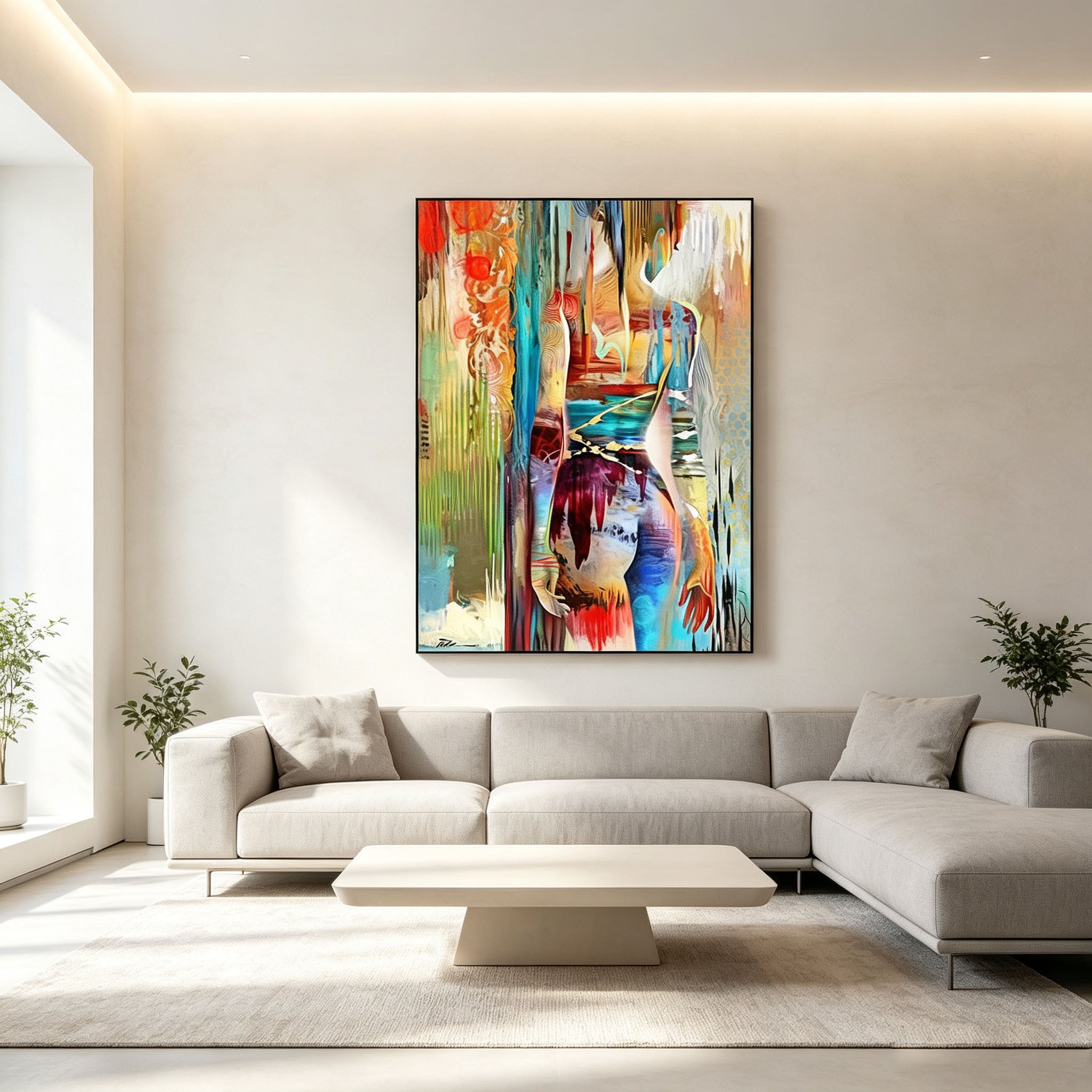 Abstract Colorful Woman Figure Canvas Wall Art | Modern Graffiti Style Painting for Living Room Home Decor