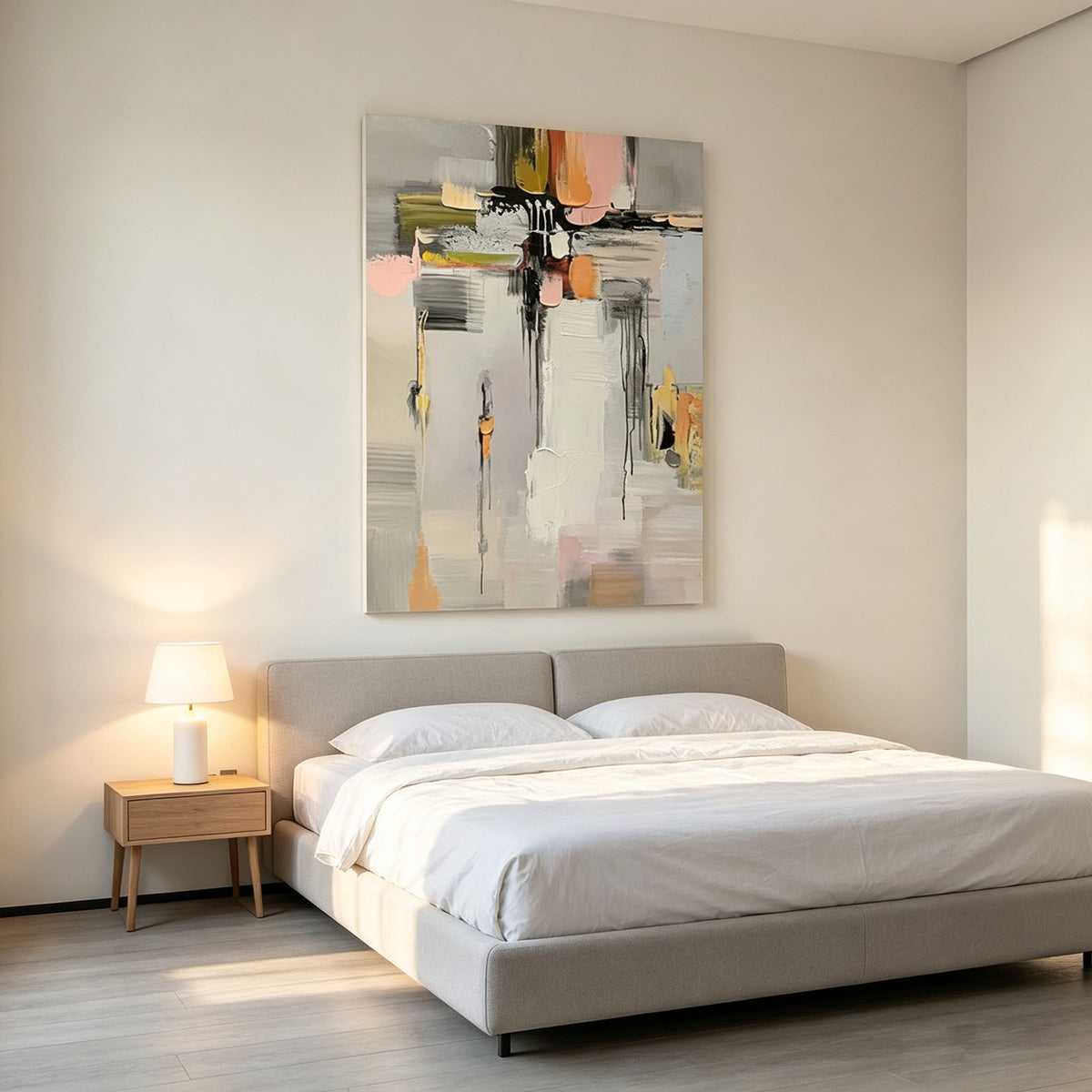 Pastel Multicolor Abstract Impasto Canvas Wall Art, Textured Brush Stroke Painting for Modern Bedroom Living Room Decor