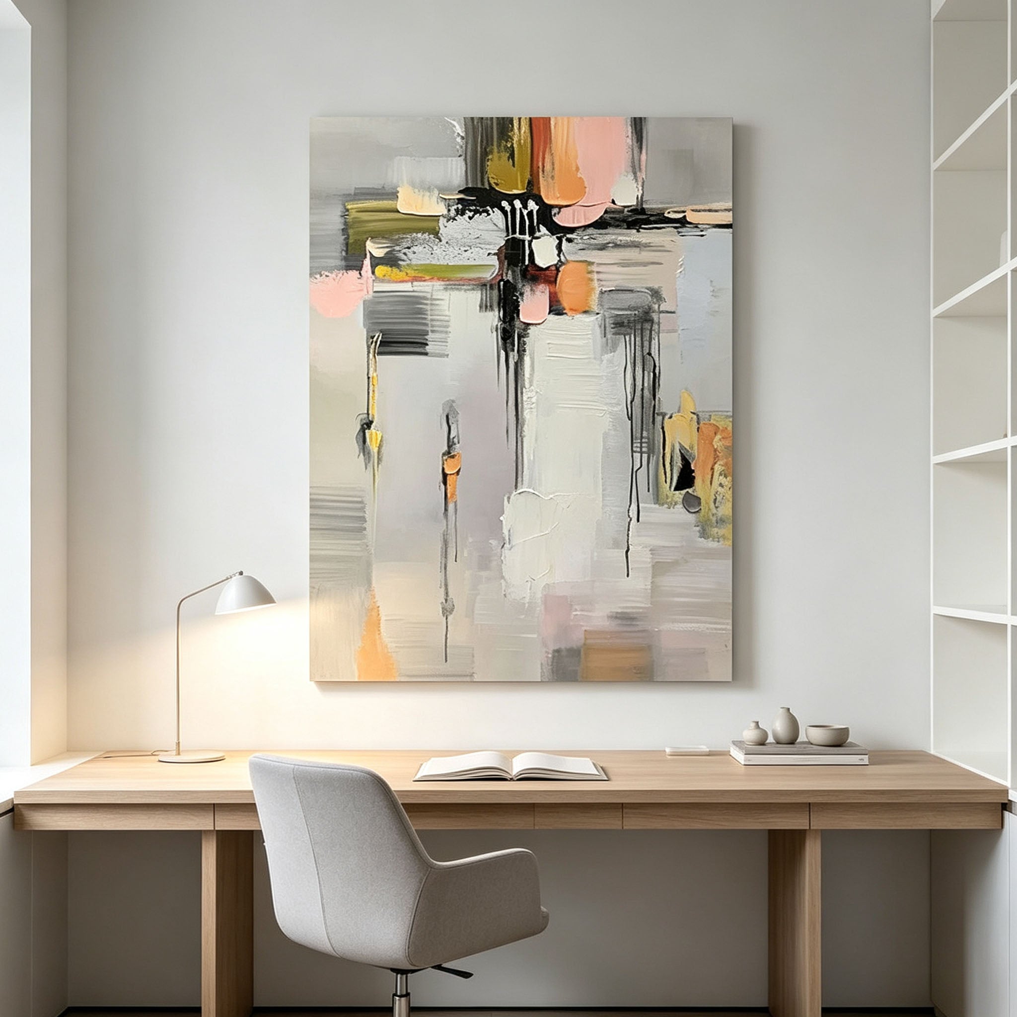 Pastel Multicolor Abstract Impasto Canvas Wall Art, Textured Brush Stroke Painting for Modern Bedroom Living Room Decor