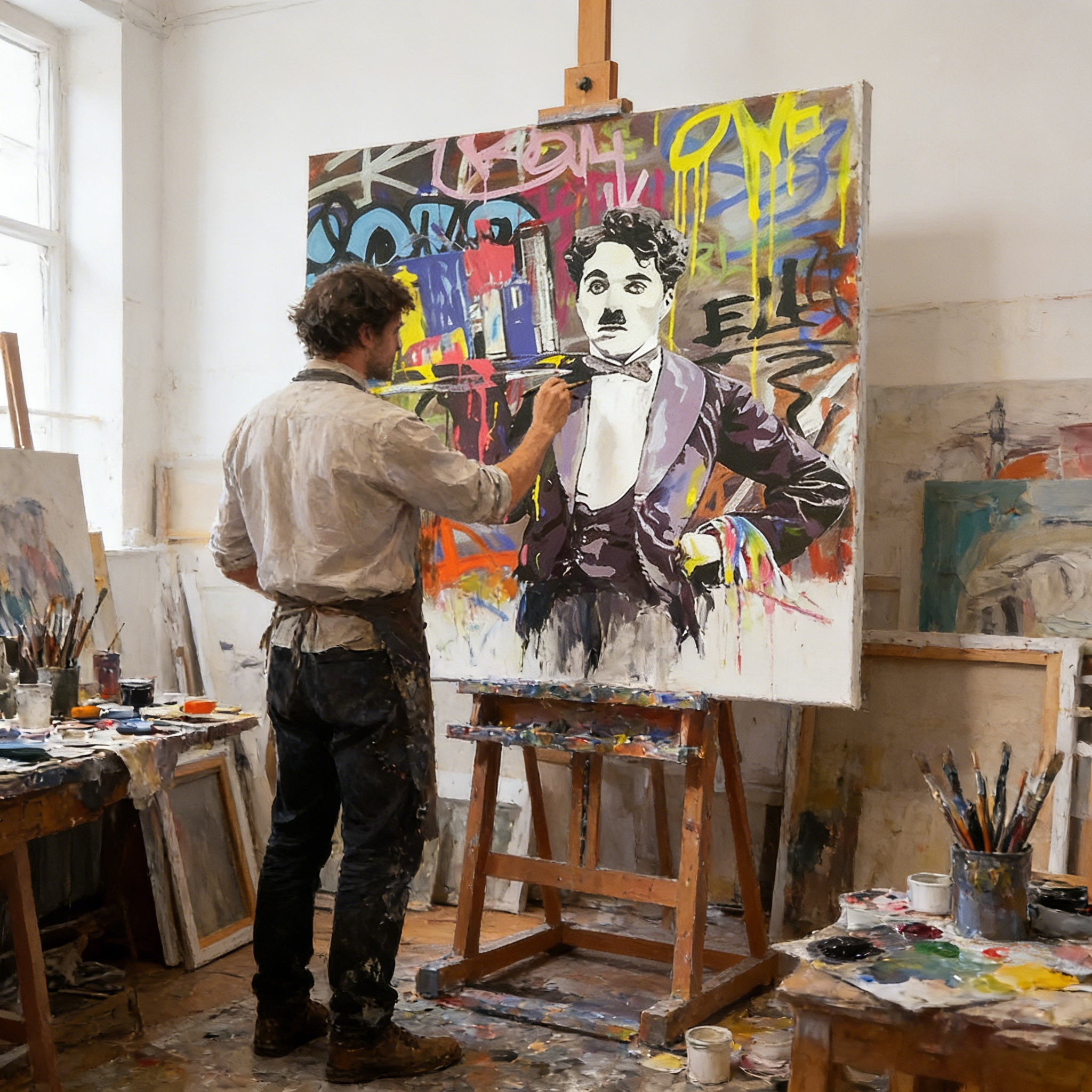 Hand-Painted Pop Art "The Icon" Oil Painting – Bold Graffiti-Inspired Statement Canvas for Urban Spaces