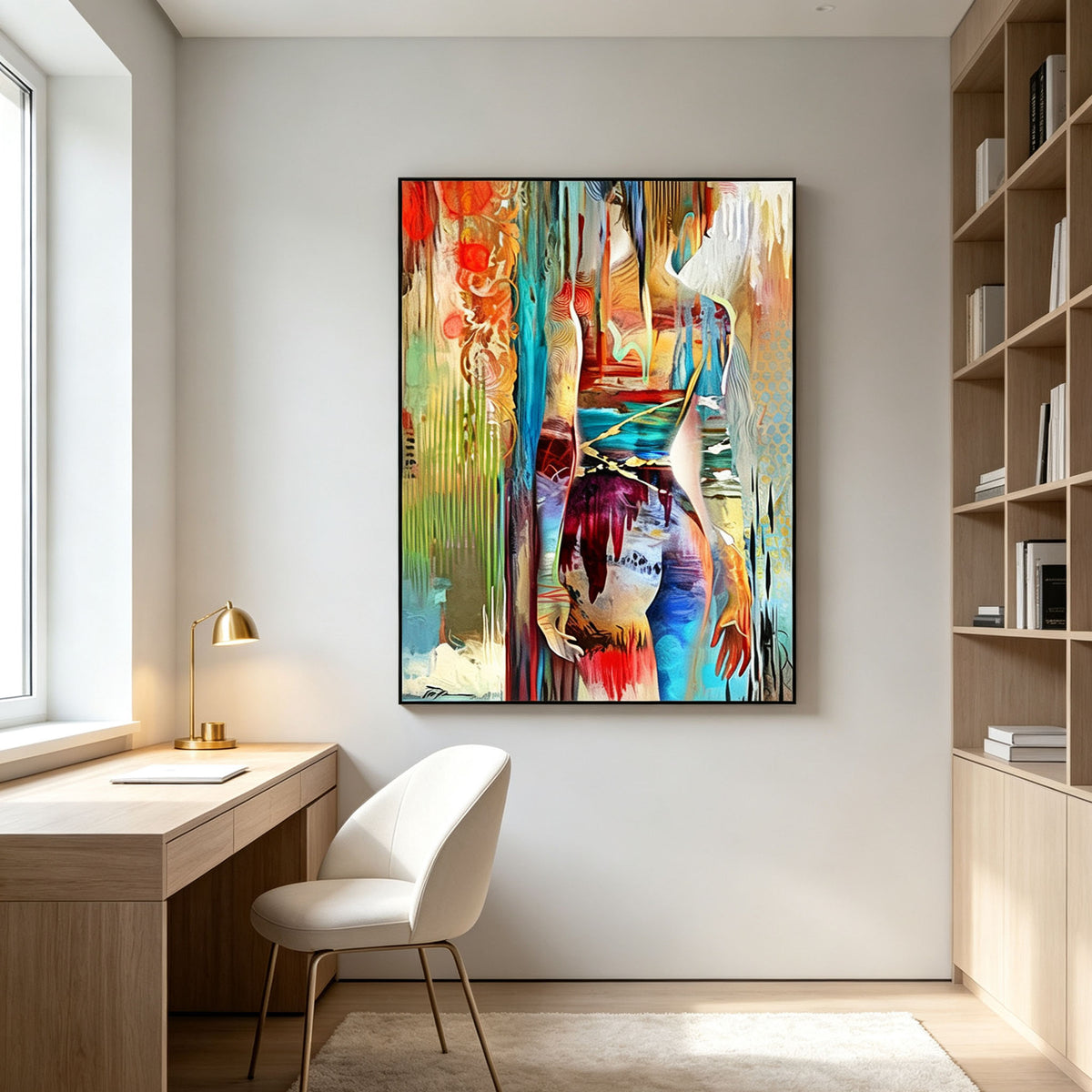Abstract Colorful Woman Figure Canvas Wall Art | Modern Graffiti Style Painting for Living Room Home Decor