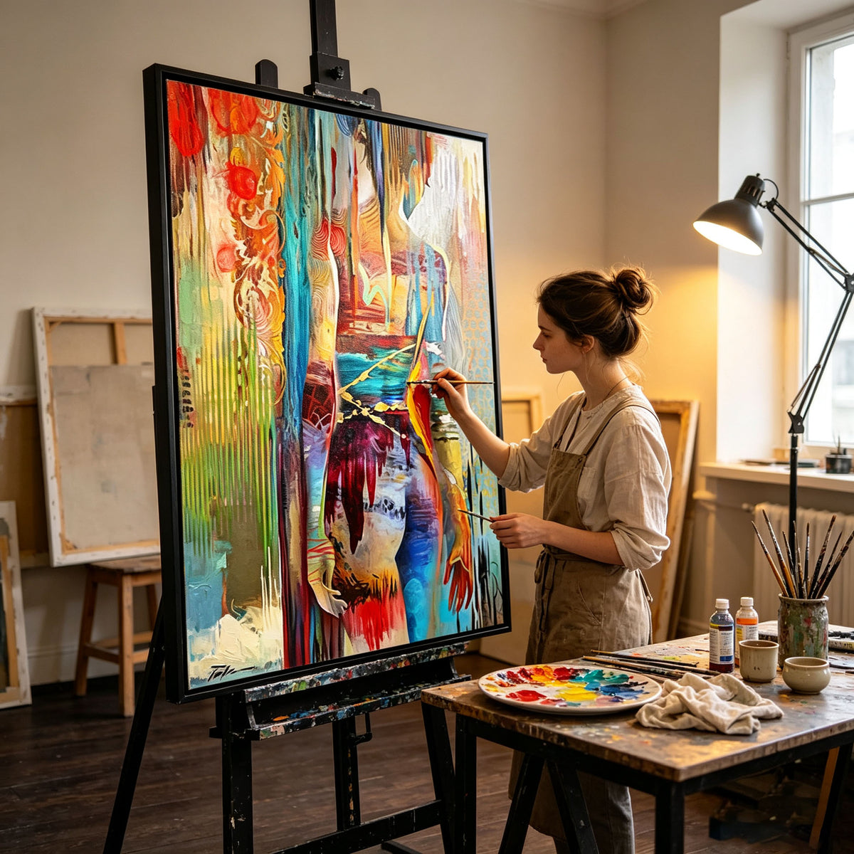 Abstract Colorful Woman Figure Canvas Wall Art | Modern Graffiti Style Painting for Living Room Home Decor