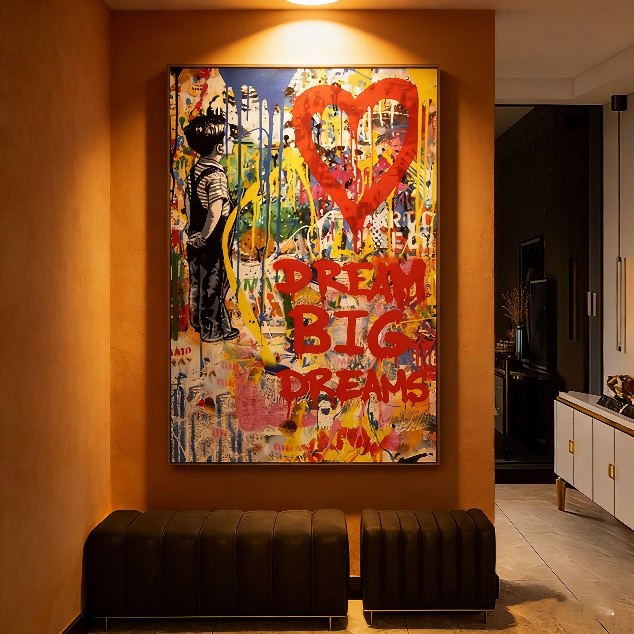 Stretched Hand-Painted "Urban Whisper" Oil Painting – Textured Graffiti-Inspired Statement Canvas for Modern Spaces