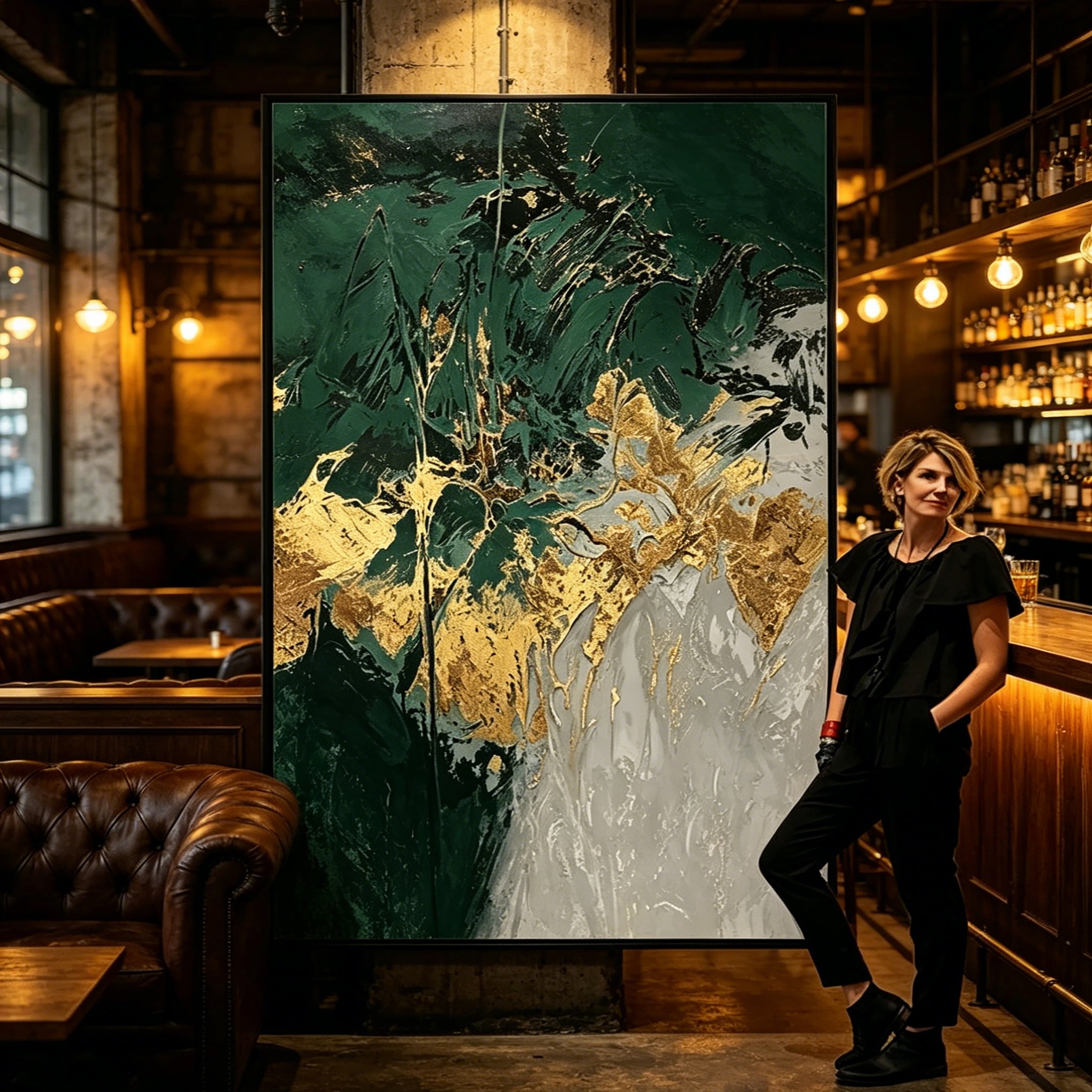 Hand-Painted "Verdant Eclat" Oil Painting – Textured Abstract Statement Canvas for Modern Luxury