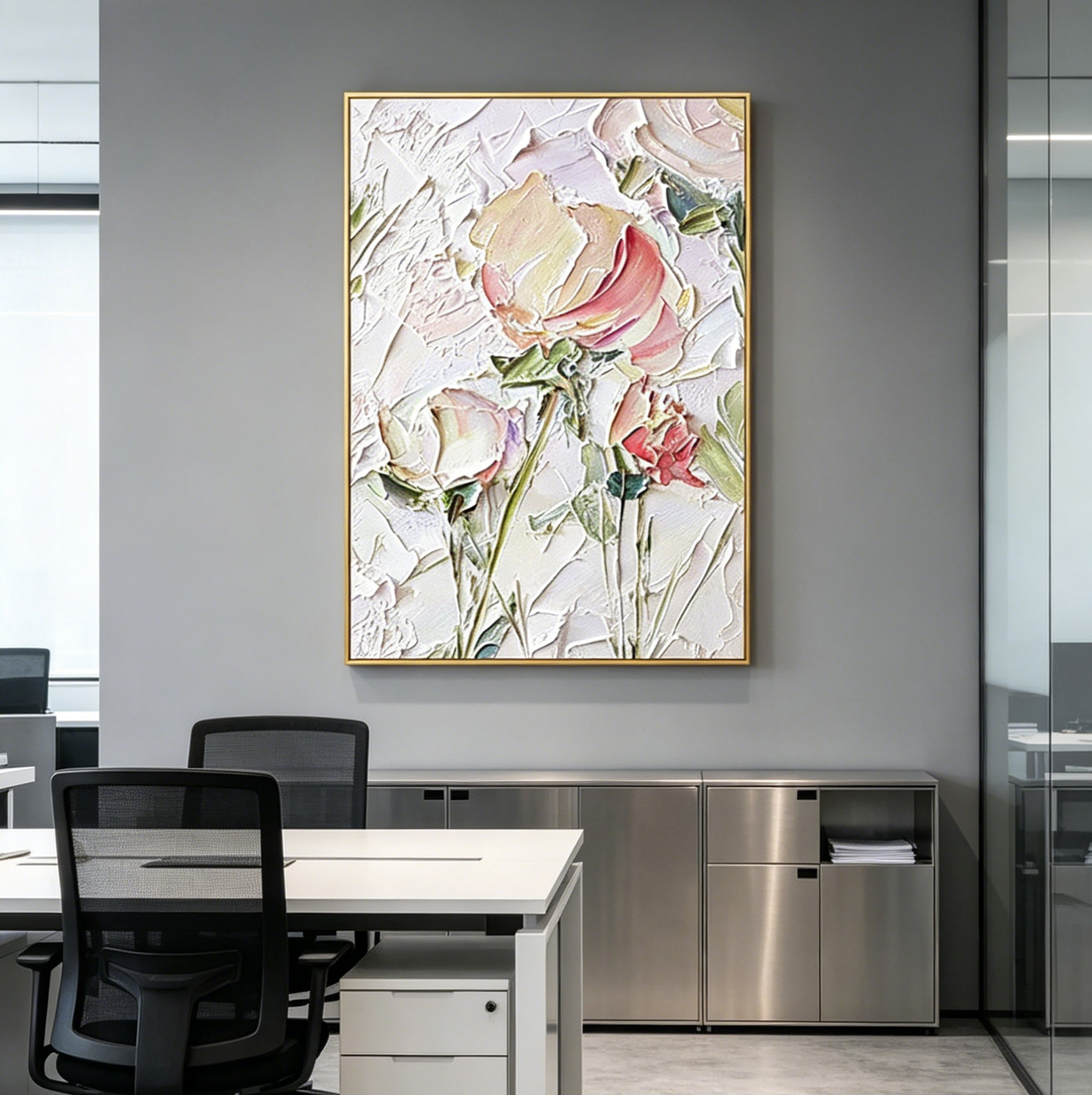 Hand-Painted "Petal Whisper" Oil Painting – Textured Floral Statement Canvas for Serene Interiors
