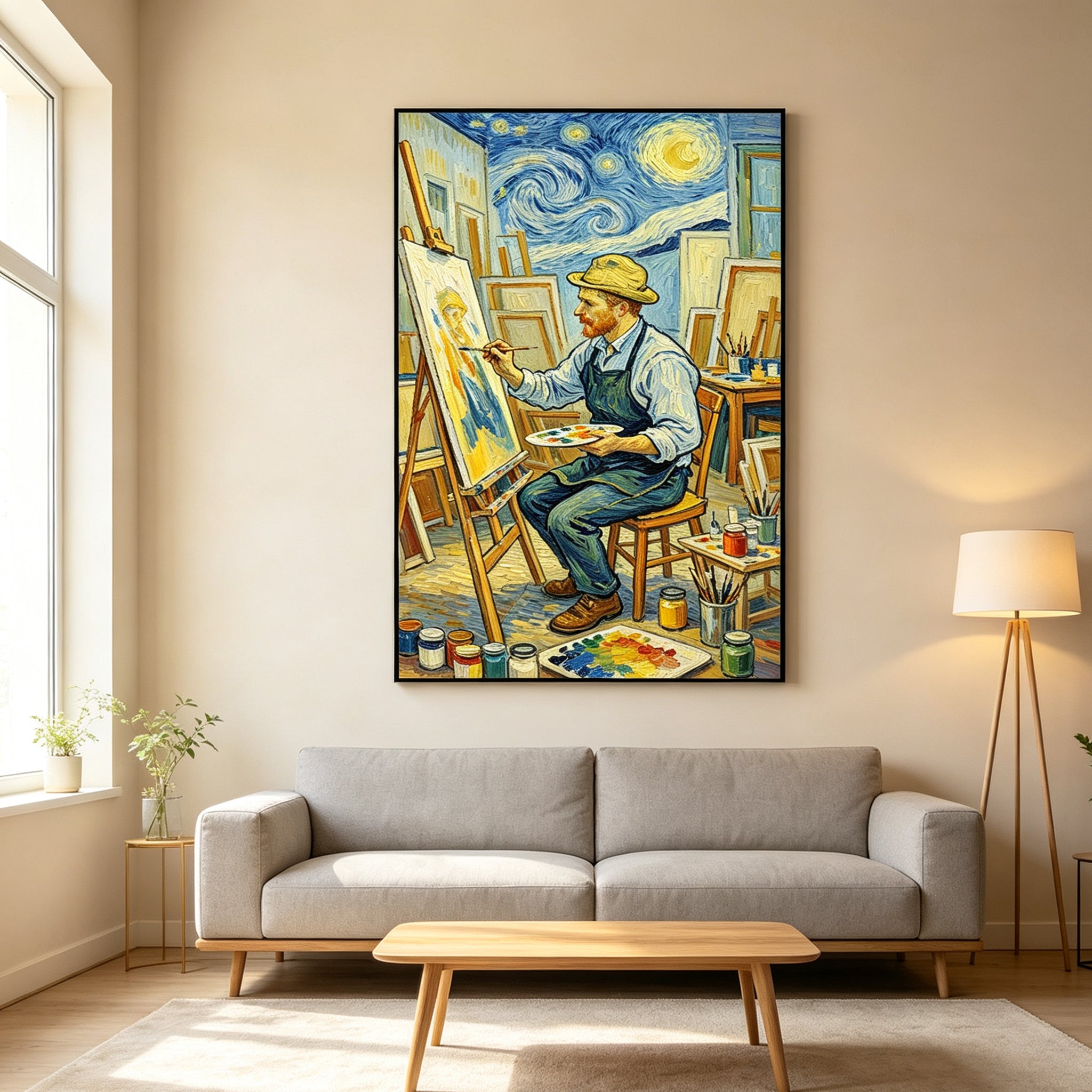 Hand‑Painted Painter In Studio Scene Oil Painting | Vibrant Impressionist Style Wall Art