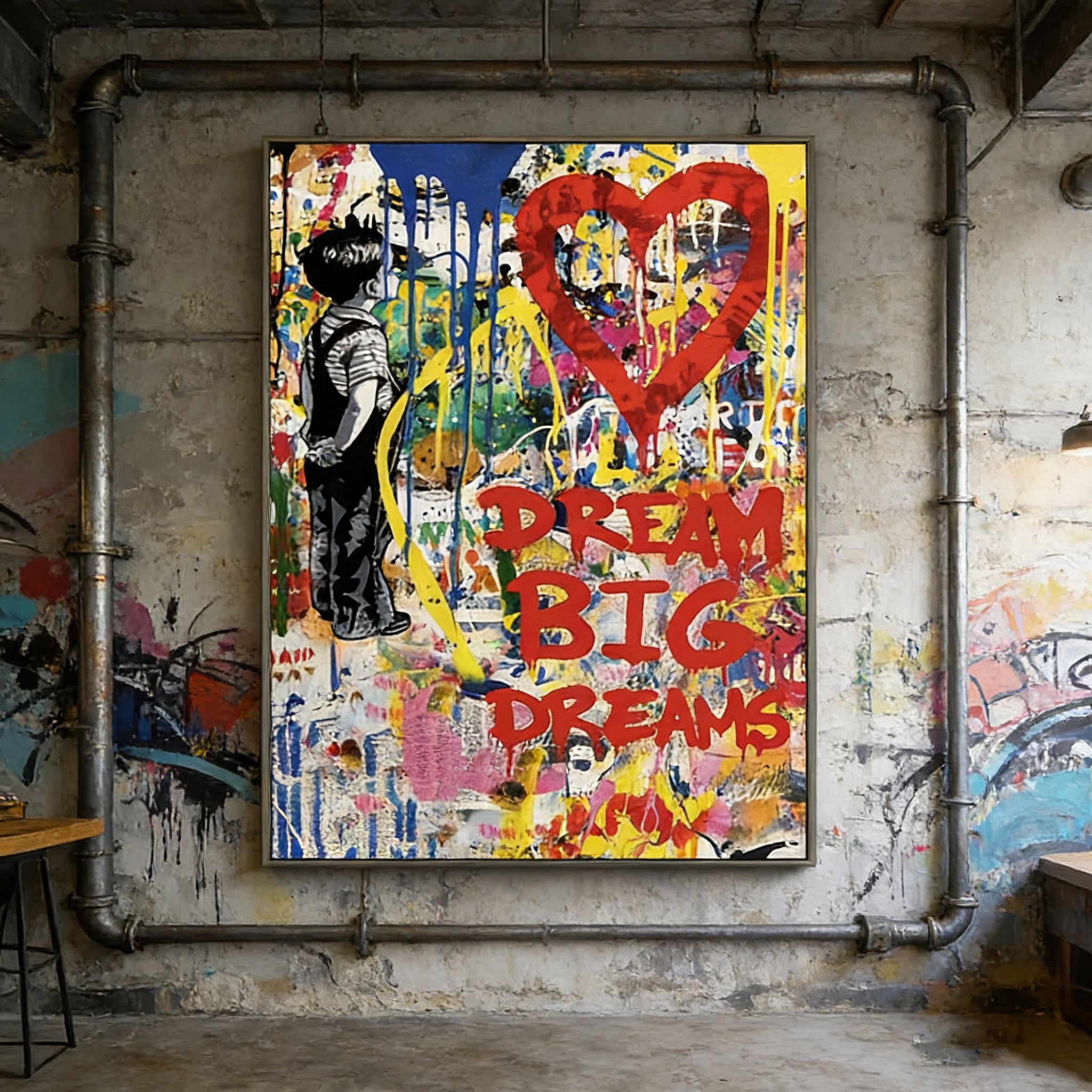 Stretched Hand-Painted "Urban Whisper" Oil Painting – Textured Graffiti-Inspired Statement Canvas for Modern Spaces