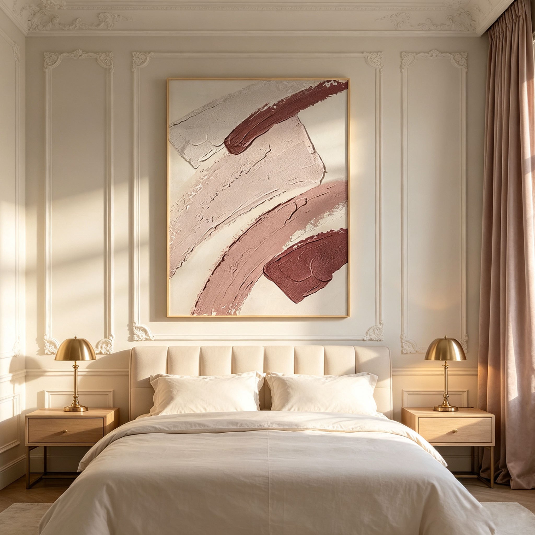Dusty Rose Abstract Wall Art, Blush Pink 3D Textured Canvas Painting, Large Minimalist Impasto Wall Art, Modern Feminine Bedroom Decor