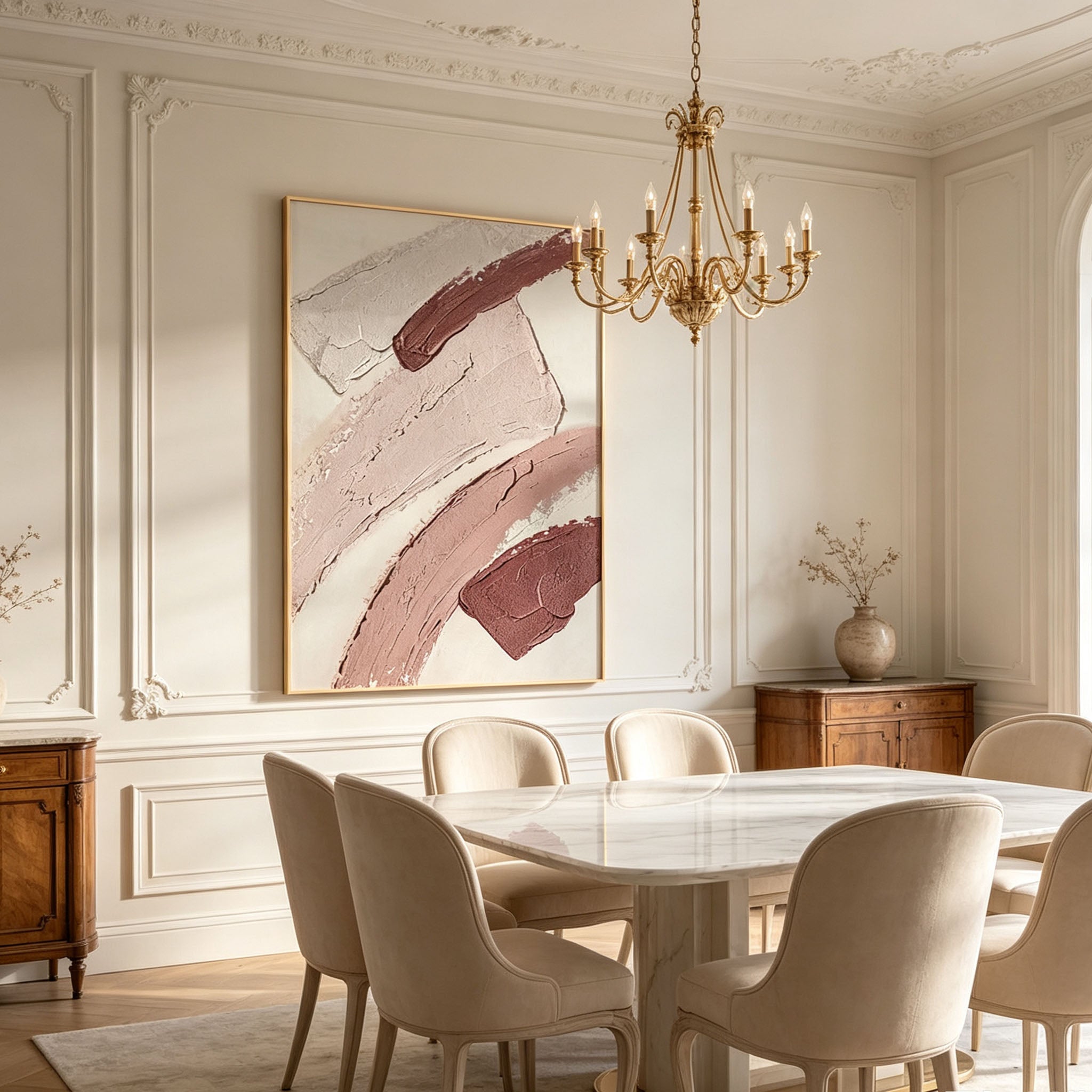 Dusty Rose Abstract Wall Art, Blush Pink 3D Textured Canvas Painting, Large Minimalist Impasto Wall Art, Modern Feminine Bedroom Decor