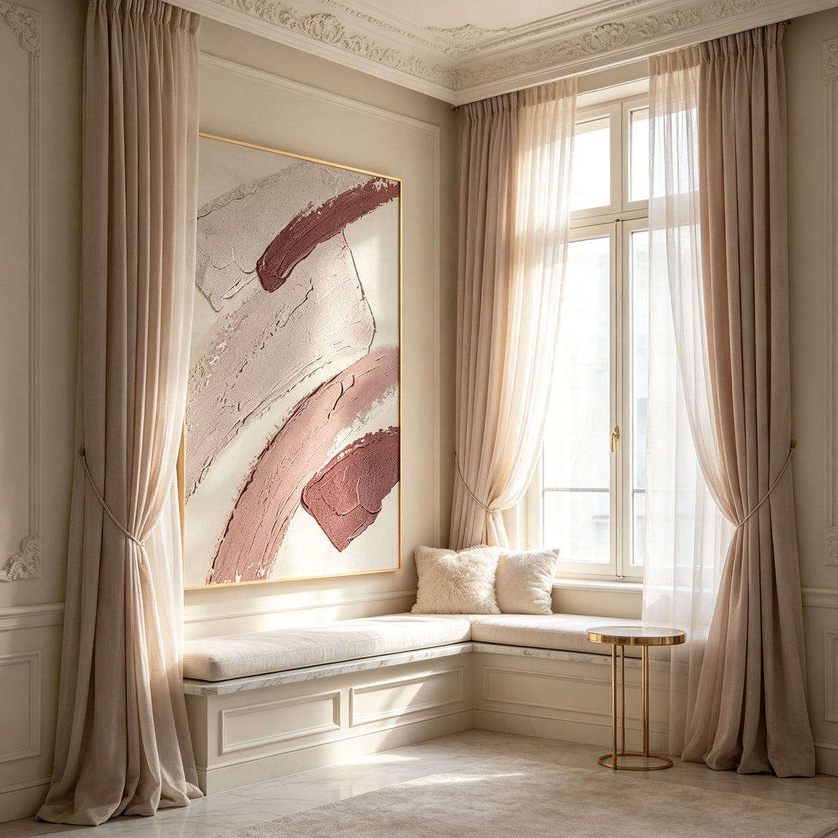 Dusty Rose Abstract Wall Art, Blush Pink 3D Textured Canvas Painting, Large Minimalist Impasto Wall Art, Modern Feminine Bedroom Decor