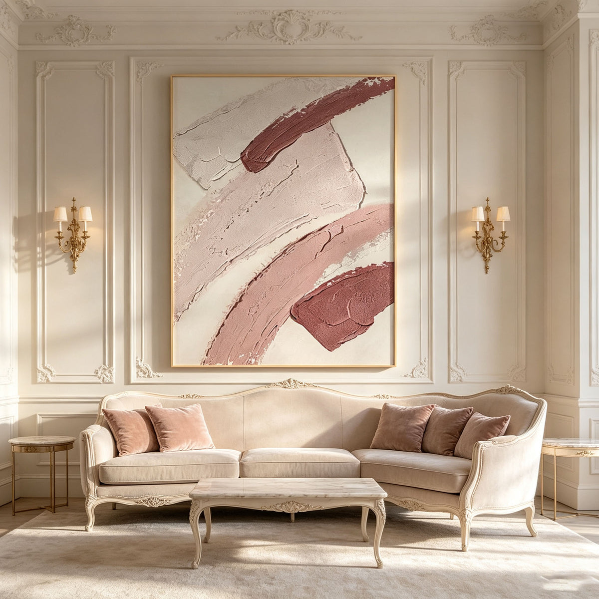 Dusty Rose Abstract Wall Art, Blush Pink 3D Textured Canvas Painting, Large Minimalist Impasto Wall Art, Modern Feminine Bedroom Decor