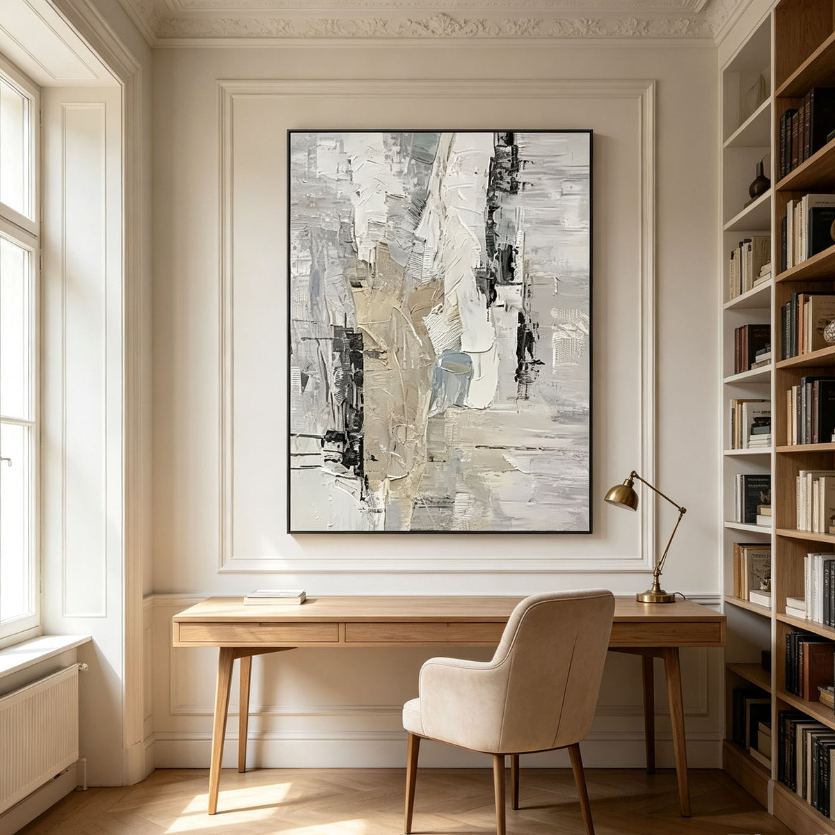 Gray Abstract Cityscape Wall Art, Neutral Black White Grey Impasto Painting, Large Textured Architectural Canvas Art, Modern Living Room Decor