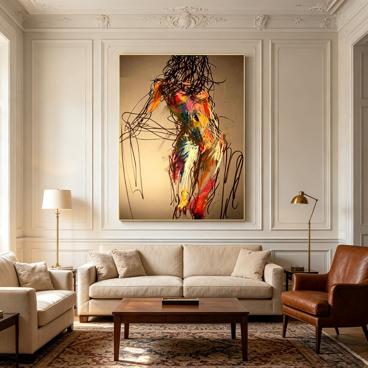 Abstract Figure Wall Art, Colorful Expressionist Human Form Painting, Large Vibrant Figurative Canvas Art, Modern Art Collection Bedroom Decor