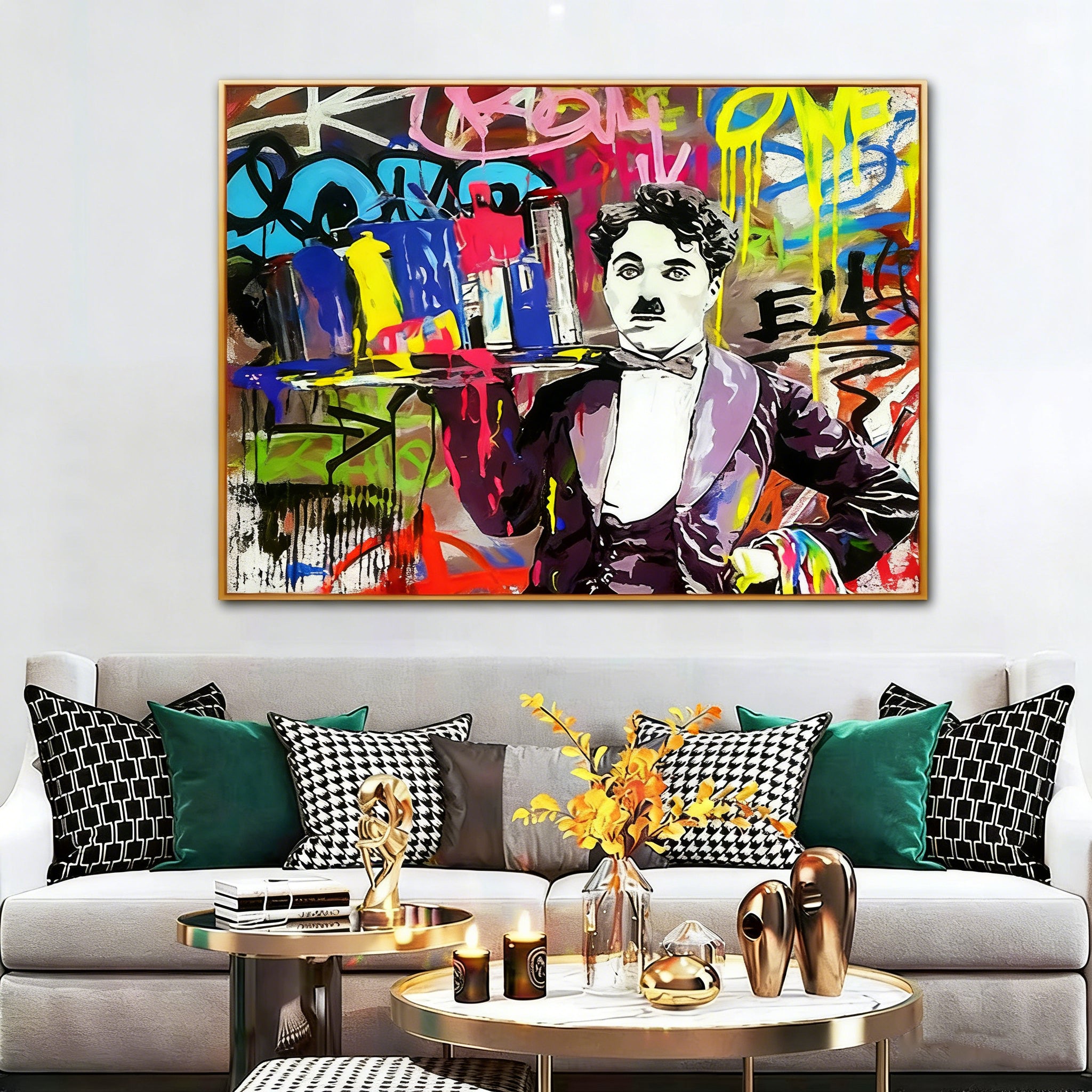 Hand-Painted Pop Art "The Icon" Oil Painting – Bold Graffiti-Inspired Statement Canvas for Urban Spaces