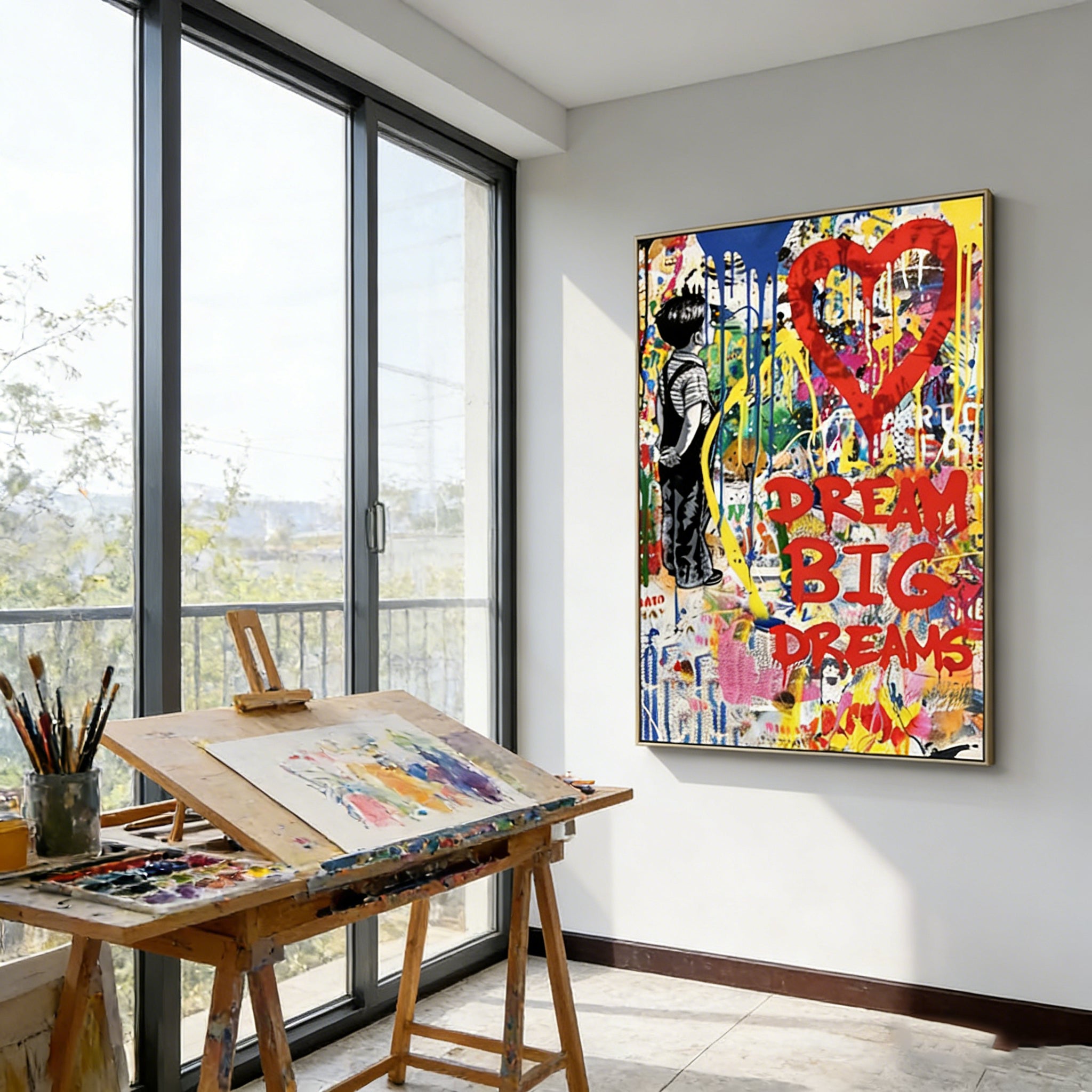 Stretched Hand-Painted "Urban Whisper" Oil Painting – Textured Graffiti-Inspired Statement Canvas for Modern Spaces