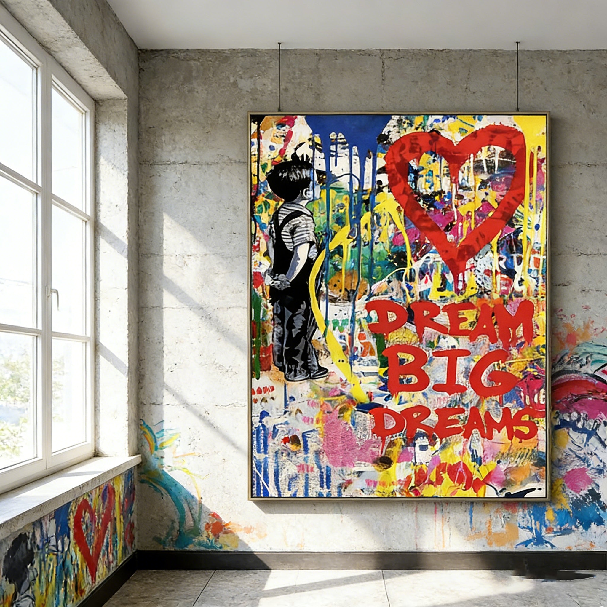 Stretched Hand-Painted "Urban Whisper" Oil Painting – Textured Graffiti-Inspired Statement Canvas for Modern Spaces