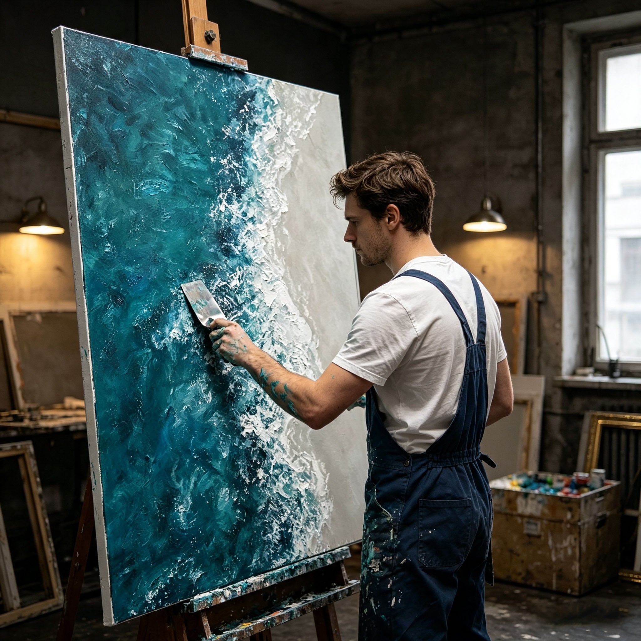 Ocean Wave Wall Art, 3D Textured Sea Oil Painting, Blue Green Impasto Canvas, White Foam Relief, Coastal Living Room Decor