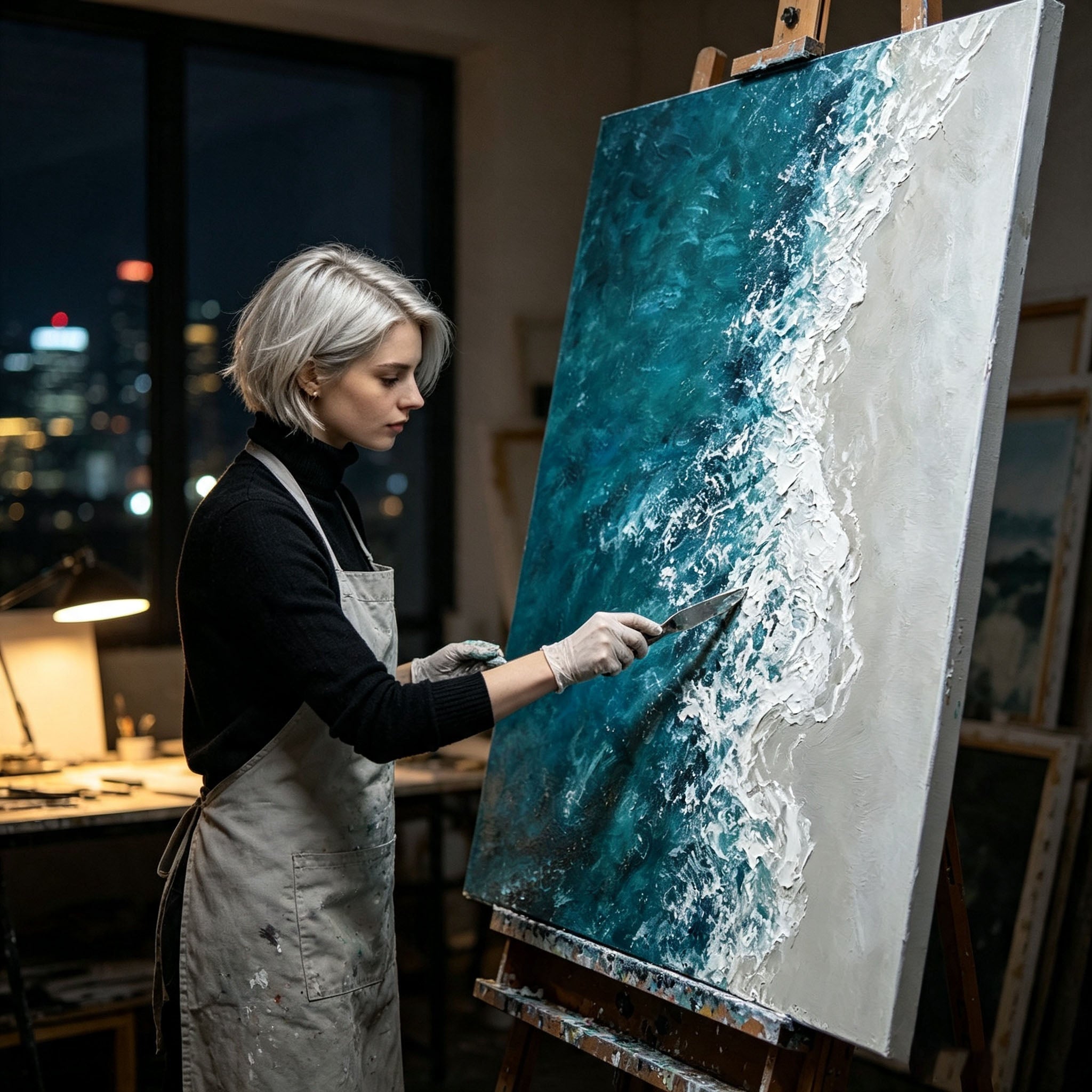 Ocean Wave Wall Art, 3D Textured Sea Oil Painting, Blue Green Impasto Canvas, White Foam Relief, Coastal Living Room Decor