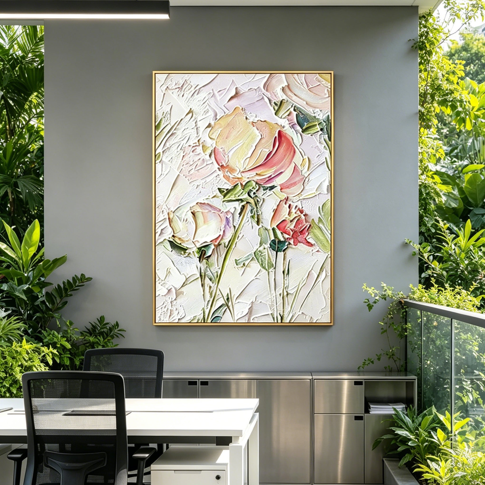 Hand-Painted "Petal Whisper" Oil Painting – Textured Floral Statement Canvas for Serene Interiors