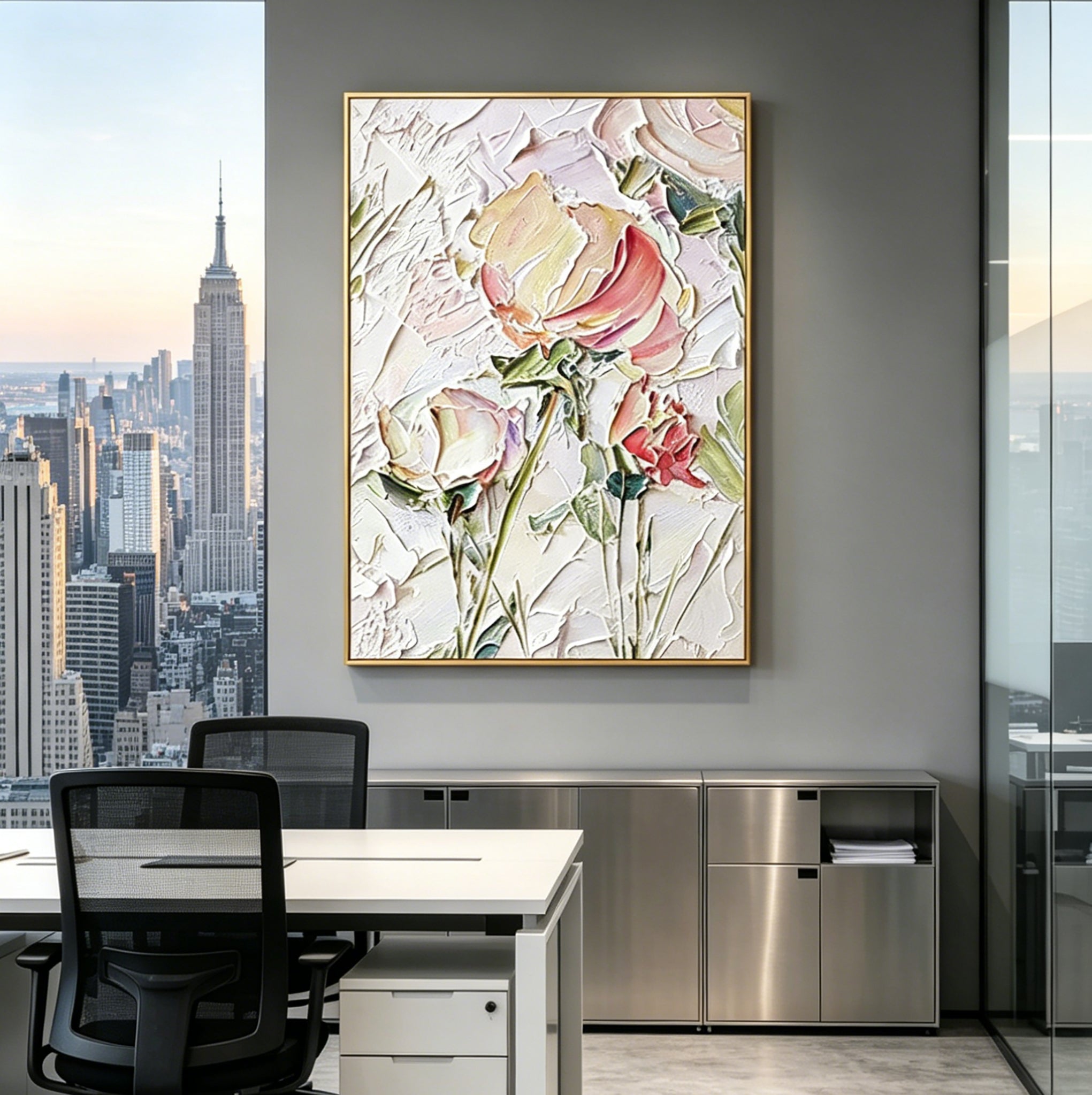 Hand-Painted "Petal Whisper" Oil Painting – Textured Floral Statement Canvas for Serene Interiors