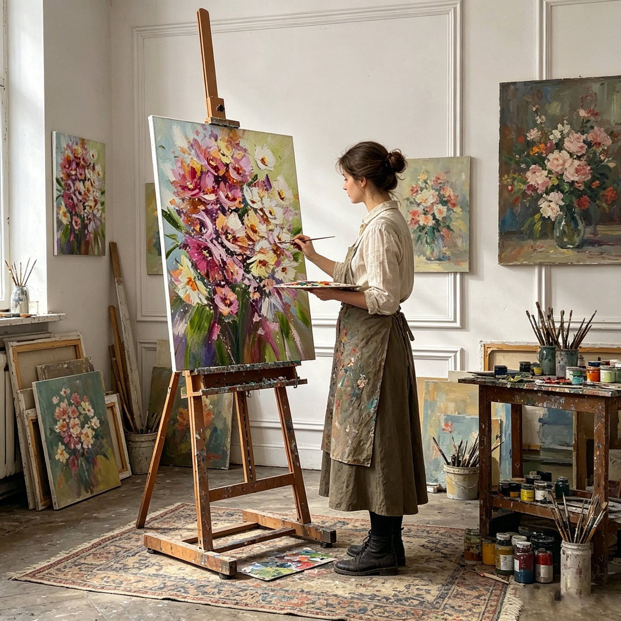 Vibrant Bouquet Floral Impasto Oil Painting, Textured Palette Knife Colorful Flower Canvas Wall Art, Romantic Botanical Decor