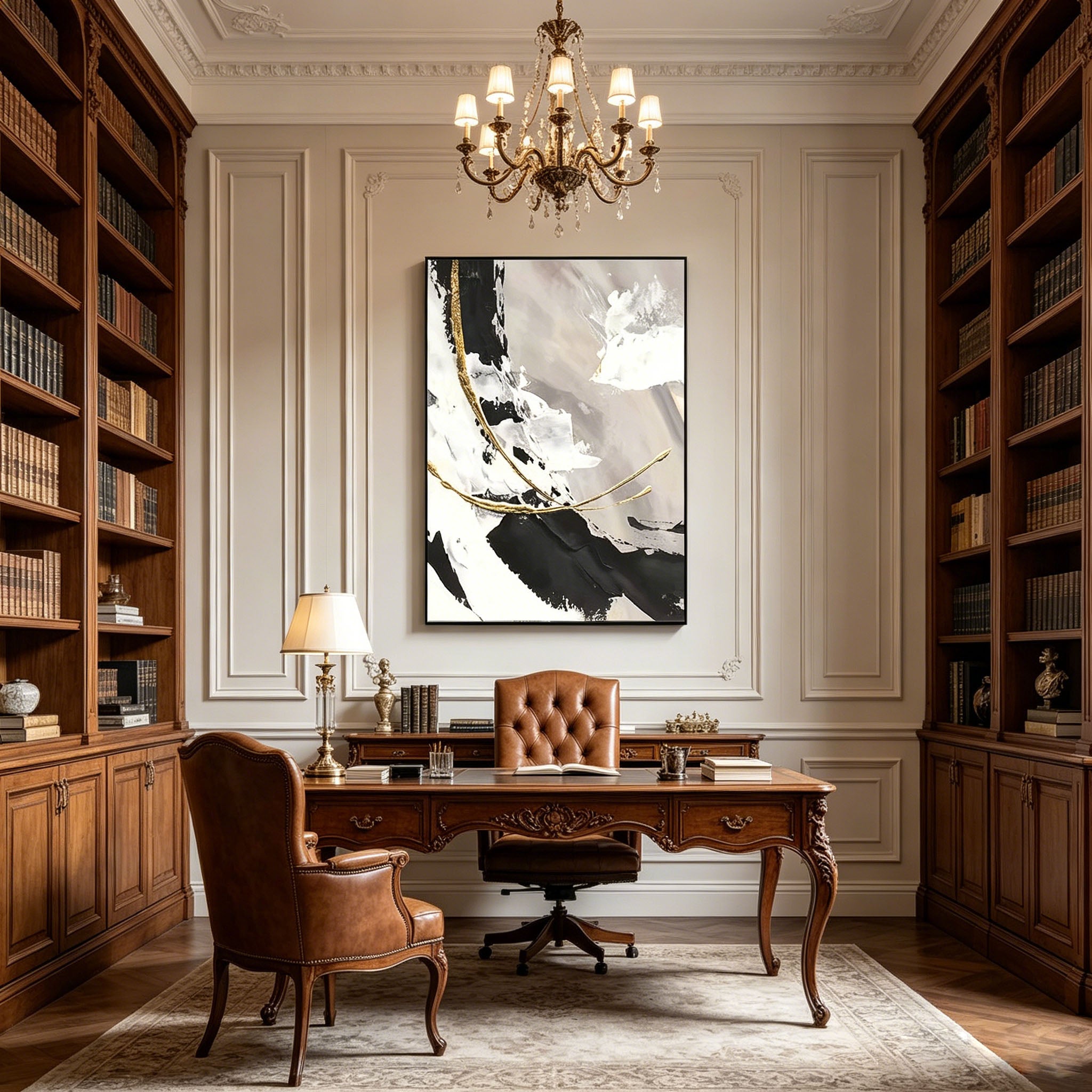 Black White Gold Foil Abstract Impasto Oil Painting, Textured Palette Knife Neutral Canvas Wall Art, Modern Luxury Contemporary Decor
