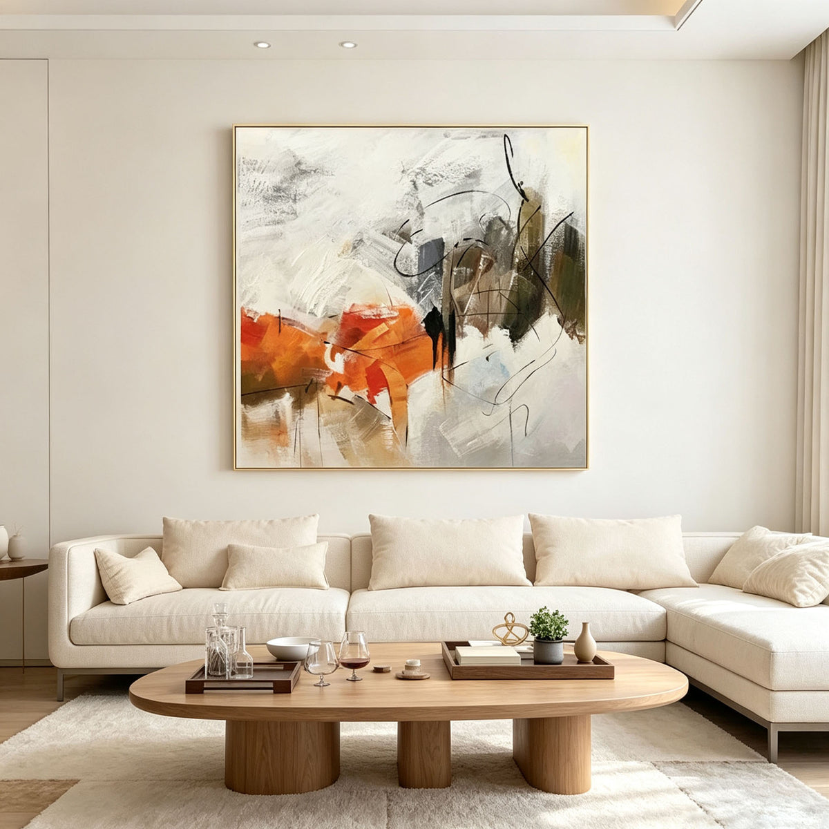 Thick Impasto Warm Orange Neutral Abstract Oil Painting, Textured Palette Knife Modern Abstract Canvas Wall Art, Earth Tone Contemporary Home Decor