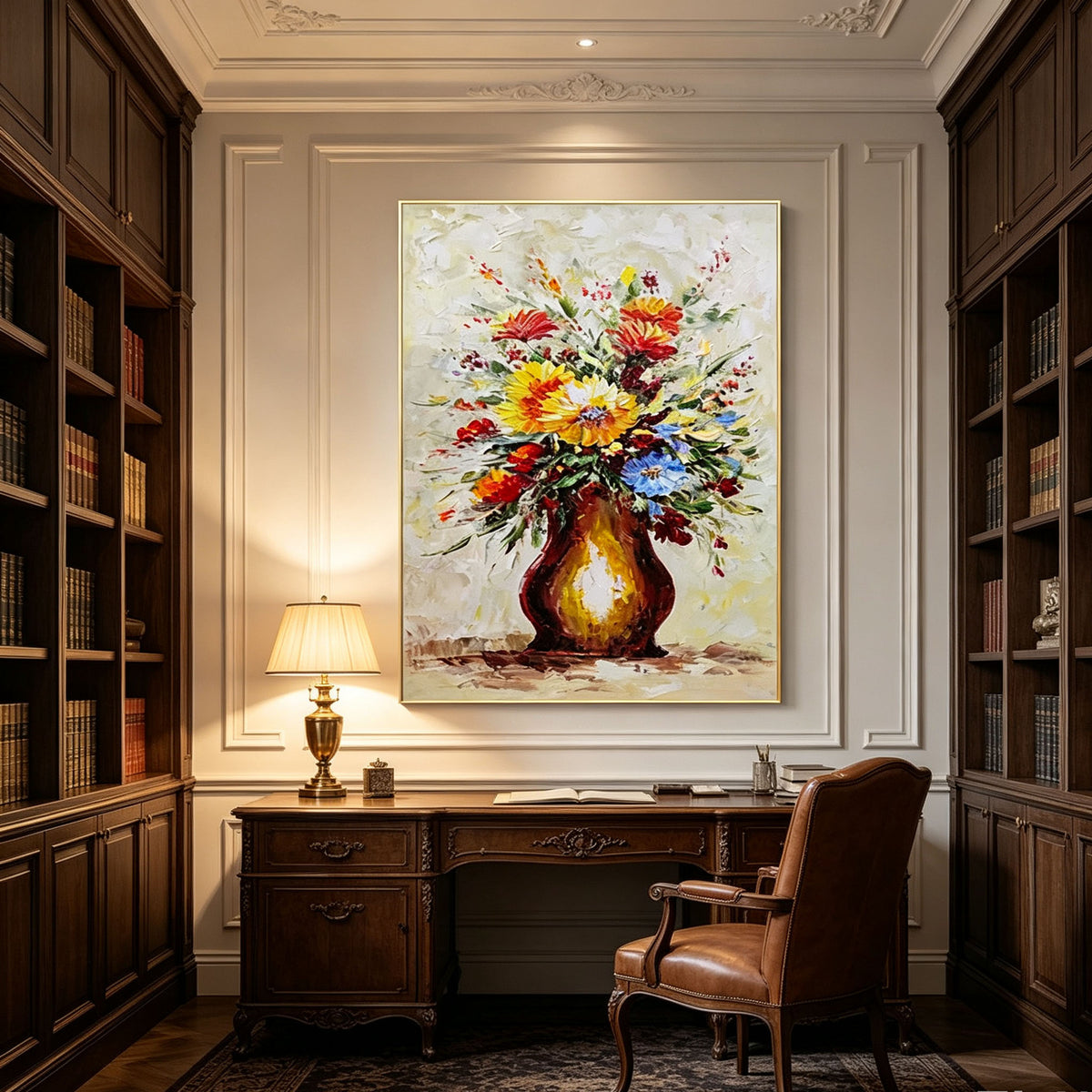 Impasto Vase Wildflower Bouquet Canvas Wall Art, Vintage Textured Floral Oil Painting for Entryway Home Decor