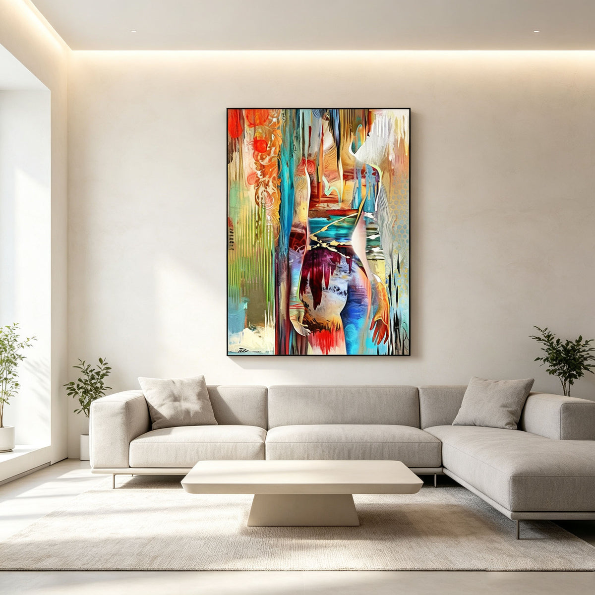 Abstract Colorful Woman Figure Canvas Wall Art | Modern Graffiti Style Painting for Living Room Home Decor