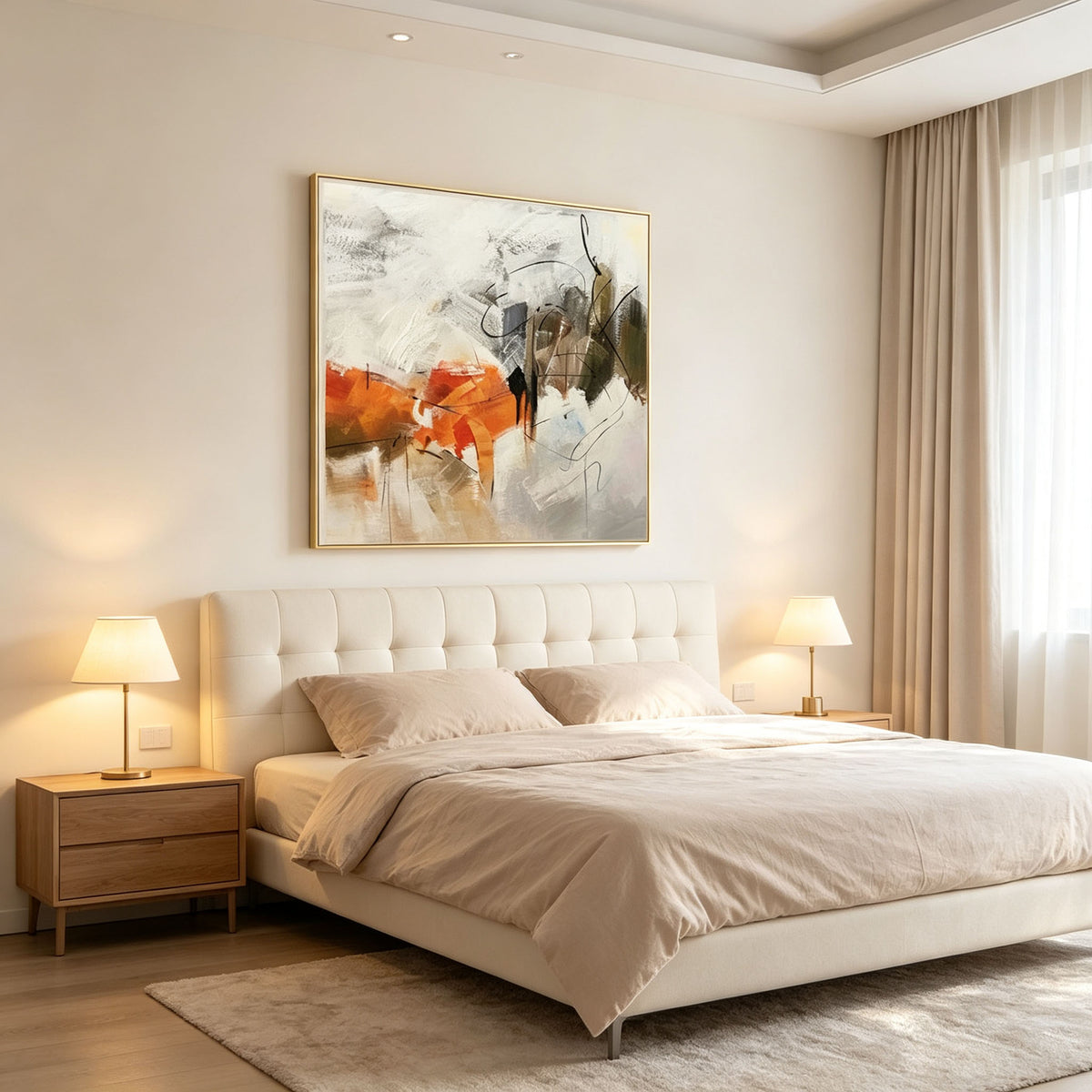 Thick Impasto Warm Orange Neutral Abstract Oil Painting, Textured Palette Knife Modern Abstract Canvas Wall Art, Earth Tone Contemporary Home Decor