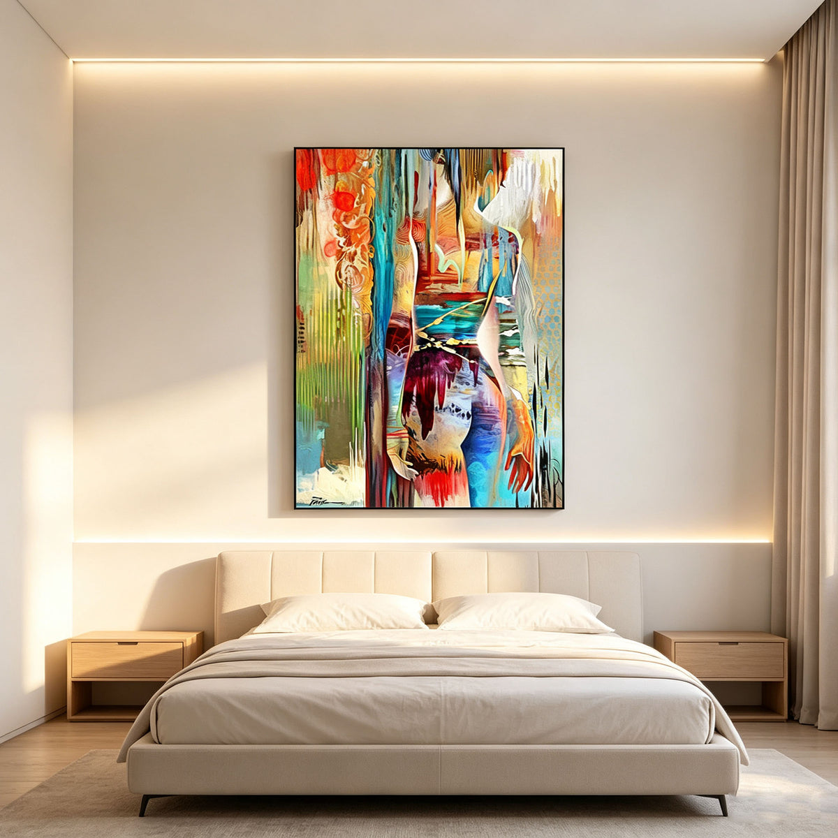 Abstract Colorful Woman Figure Canvas Wall Art | Modern Graffiti Style Painting for Living Room Home Decor
