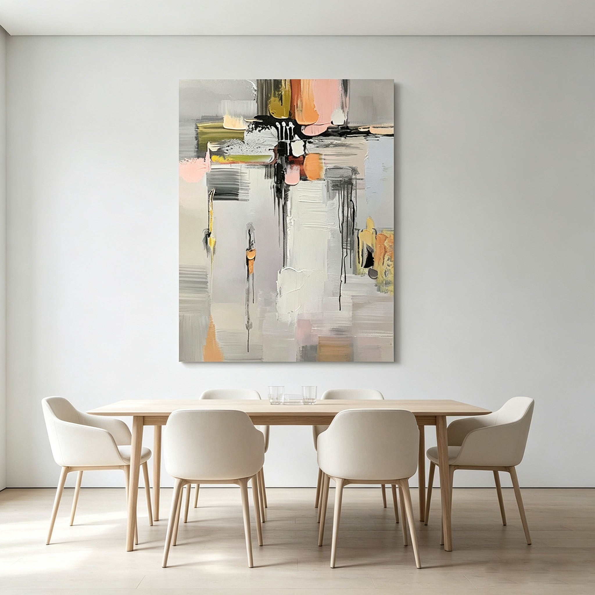 Pastel Multicolor Abstract Impasto Canvas Wall Art, Textured Brush Stroke Painting for Modern Bedroom Living Room Decor