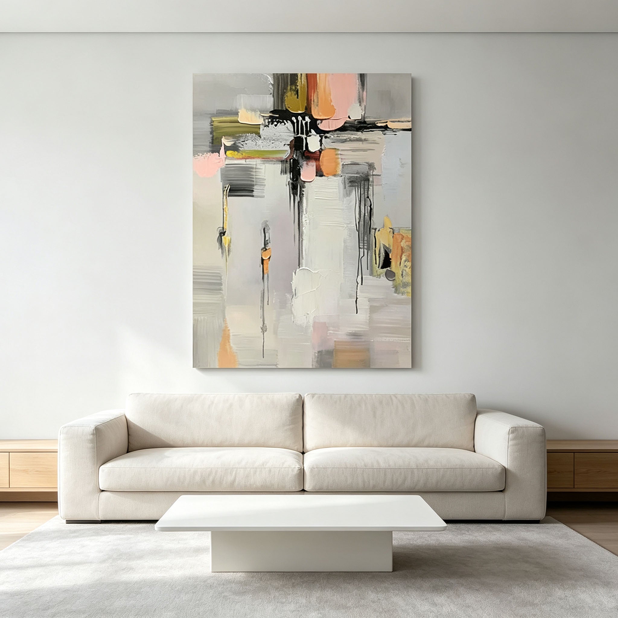 Pastel Multicolor Abstract Impasto Canvas Wall Art, Textured Brush Stroke Painting for Modern Bedroom Living Room Decor