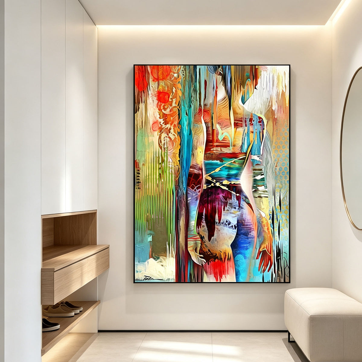 Abstract Colorful Woman Figure Canvas Wall Art | Modern Graffiti Style Painting for Living Room Home Decor