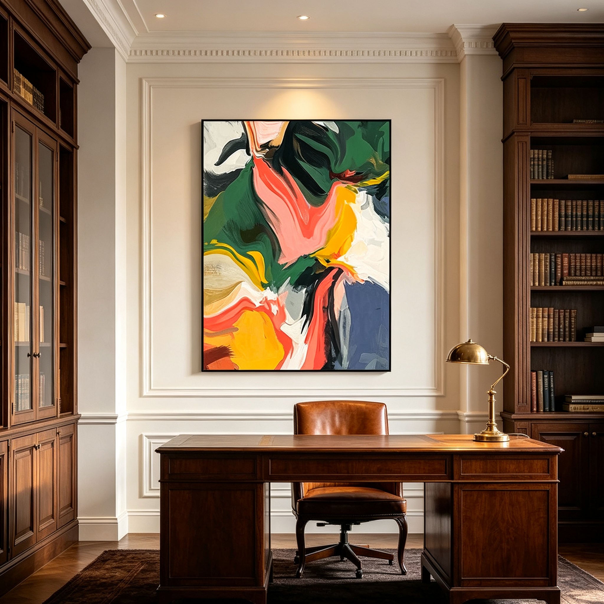 Vibrant Multicolor Flowing Brushstroke Abstract Canvas Wall Art, Bold Impasto Textured Painting for French Vintage Bedroom Decor