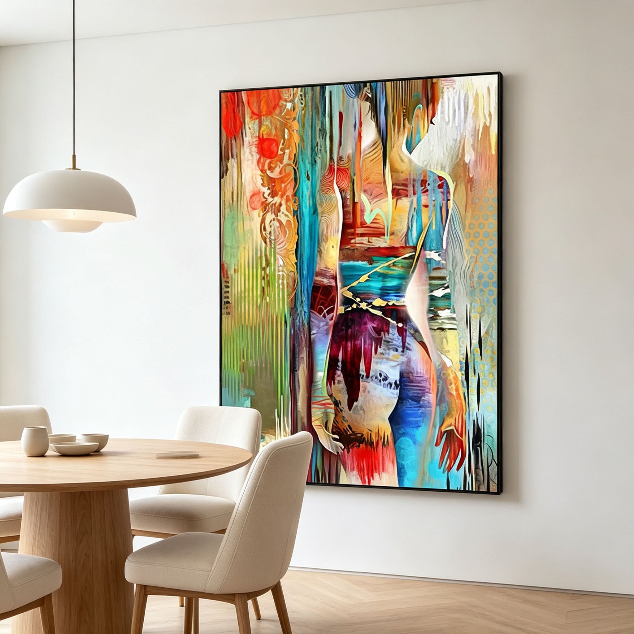 Abstract Colorful Woman Figure Canvas Wall Art | Modern Graffiti Style Painting for Living Room Home Decor