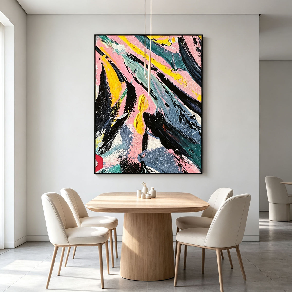 Abstract Wall Art Pink and Yellow Impasto Oil Painting on Canvas, Large Textured Abstract Wall Art for Living Room Bedroom, Modern Colorful Canvas Wall Decor