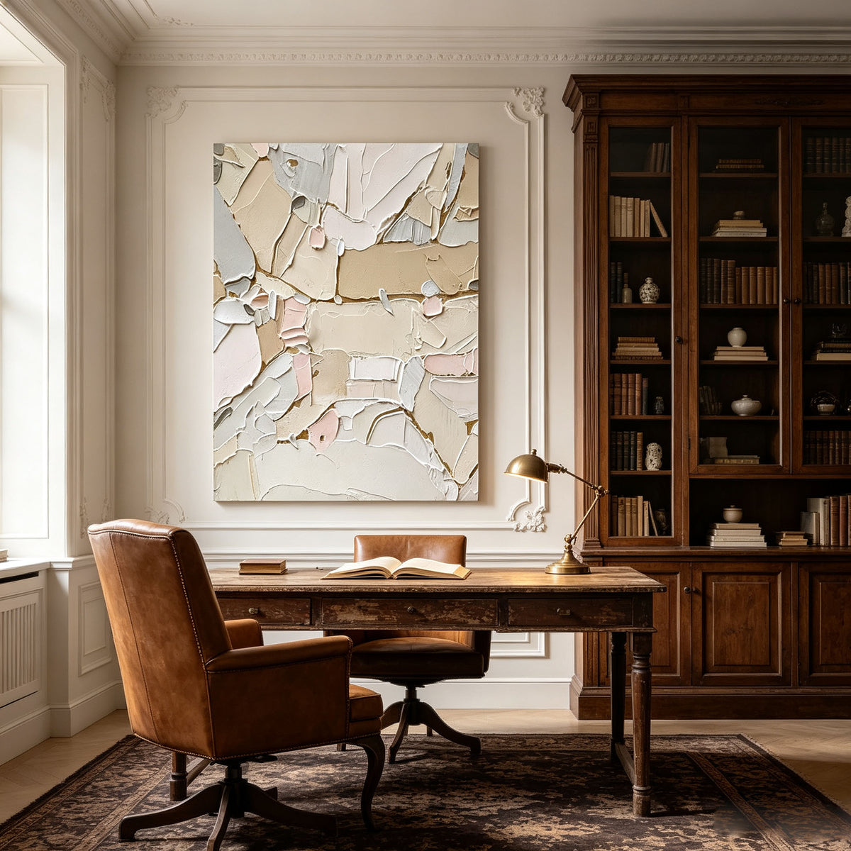 Neutral Abstract Wall Art, Beige Cream 3D Textured Canvas Painting, Minimalist Impasto Wall Art with Gold Accents, Modern Living Room Entryway Decor