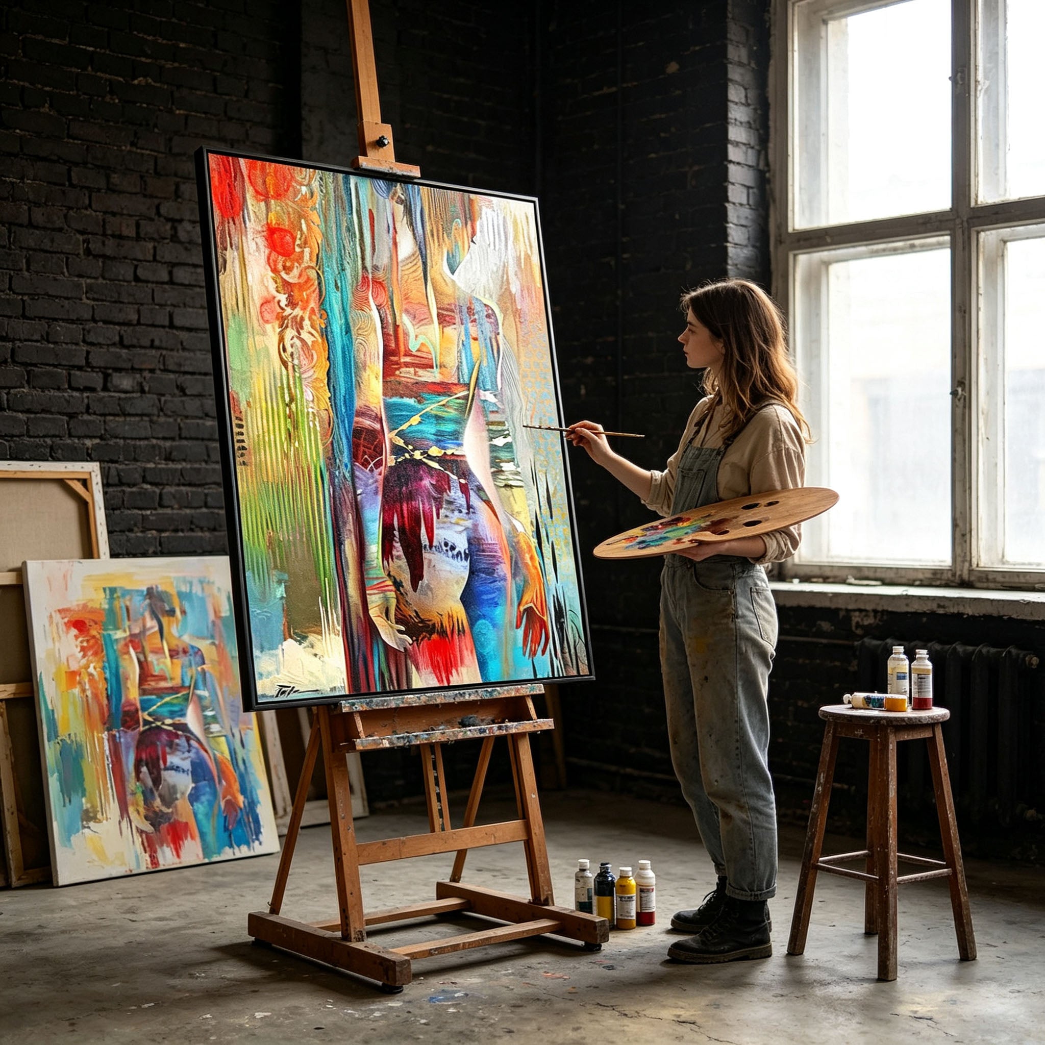 Abstract Colorful Woman Figure Canvas Wall Art | Modern Graffiti Style Painting for Living Room Home Decor