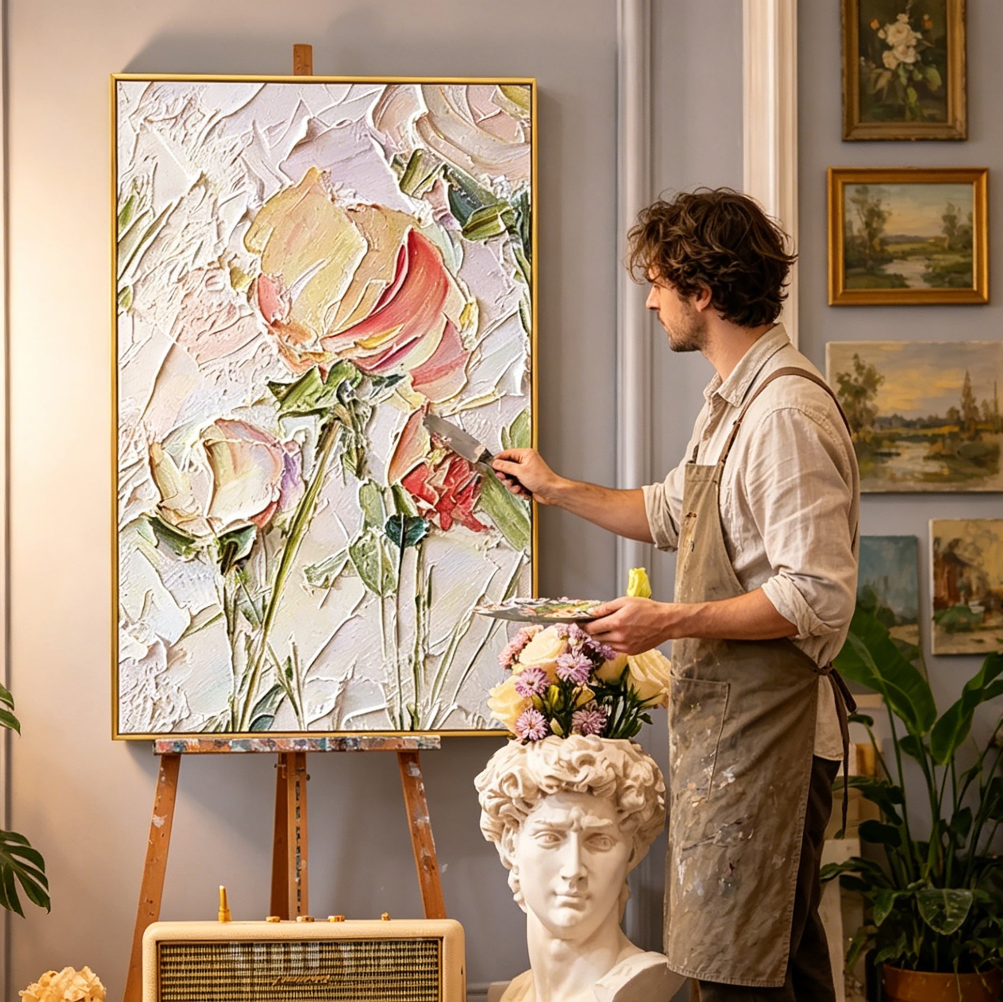 Hand-Painted "Petal Whisper" Oil Painting – Textured Floral Statement Canvas for Serene Interiors