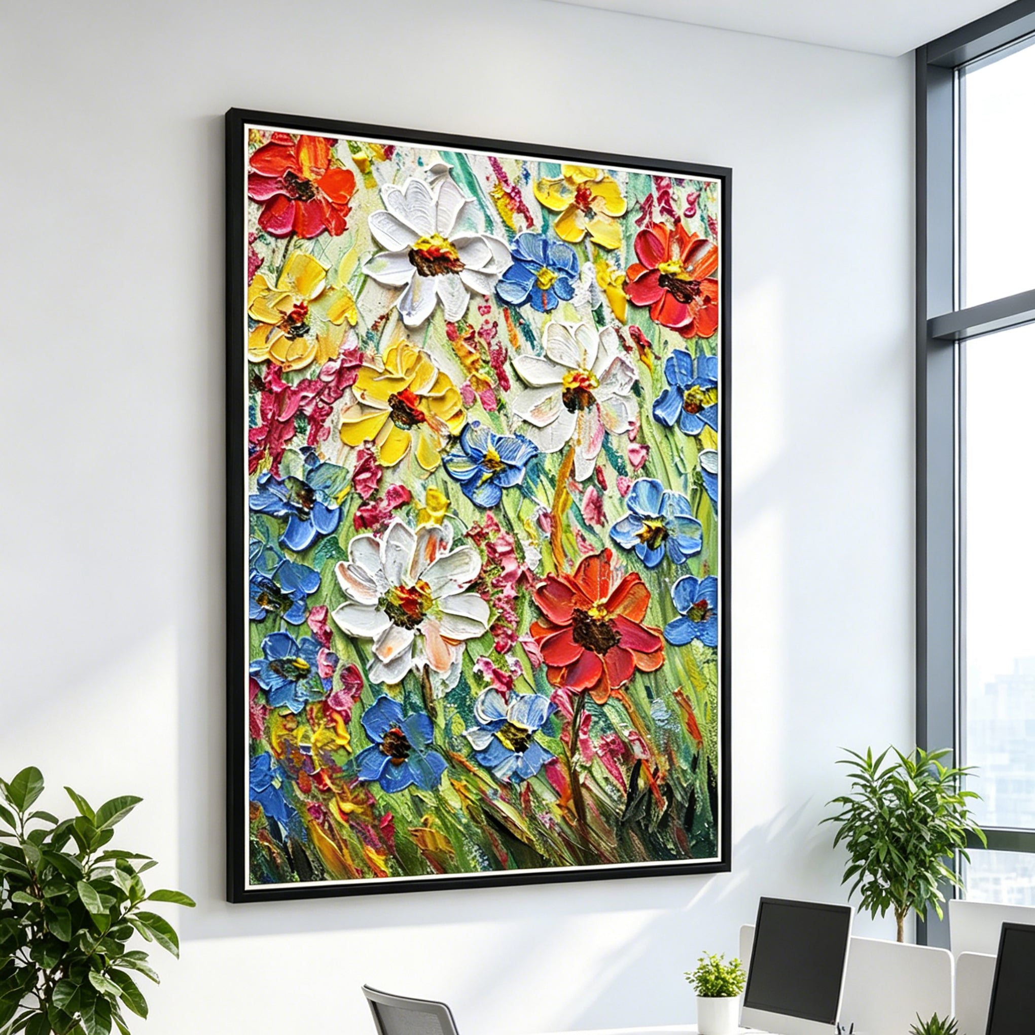 Hand-Painted "Crimson & Gold Serenity" Oil Painting – Textured Abstract Statement Canvas for Modern Elegance