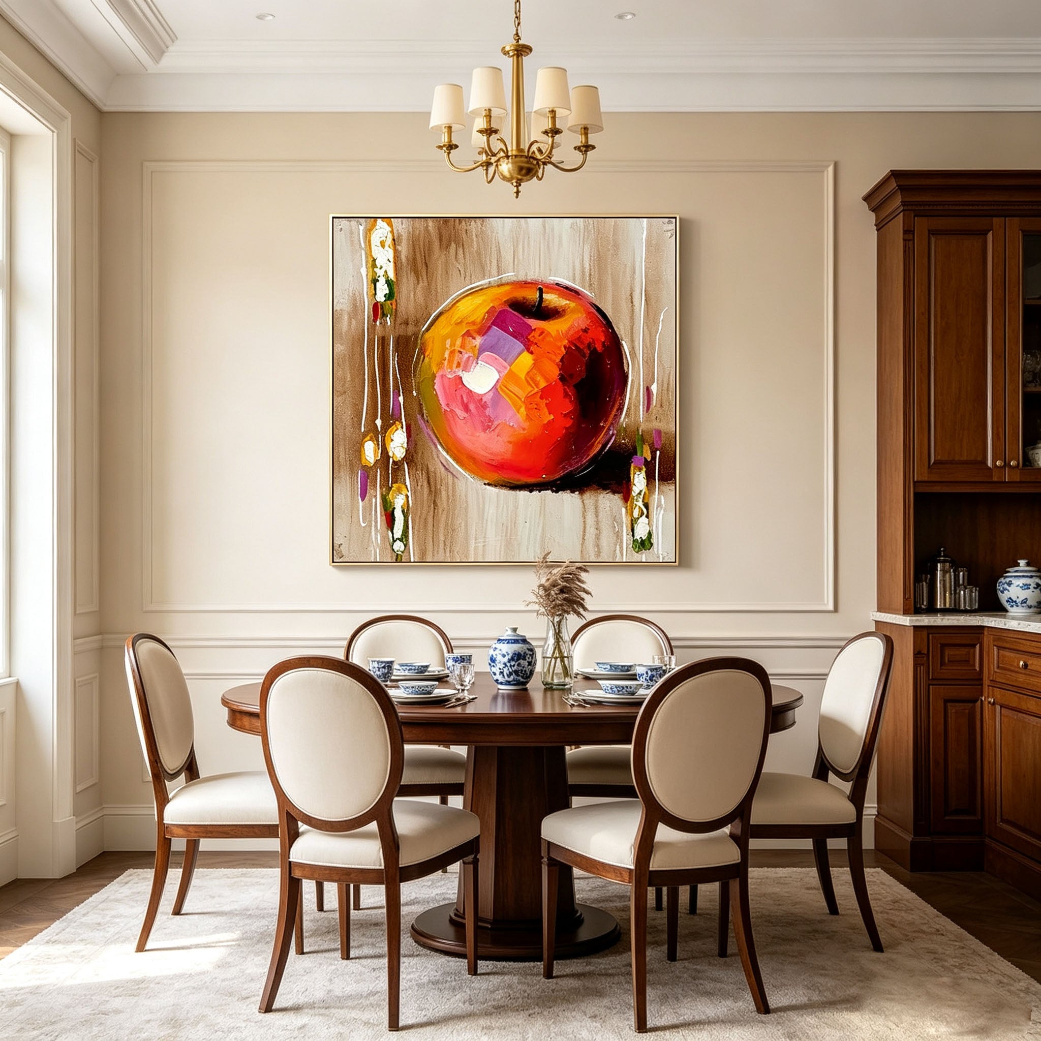 Hand Painted Red Apple Still Life Oil Painting, Thick Impasto Textured Fruit Canvas Wall Art, Modern Dining Room Kitchen Decor
