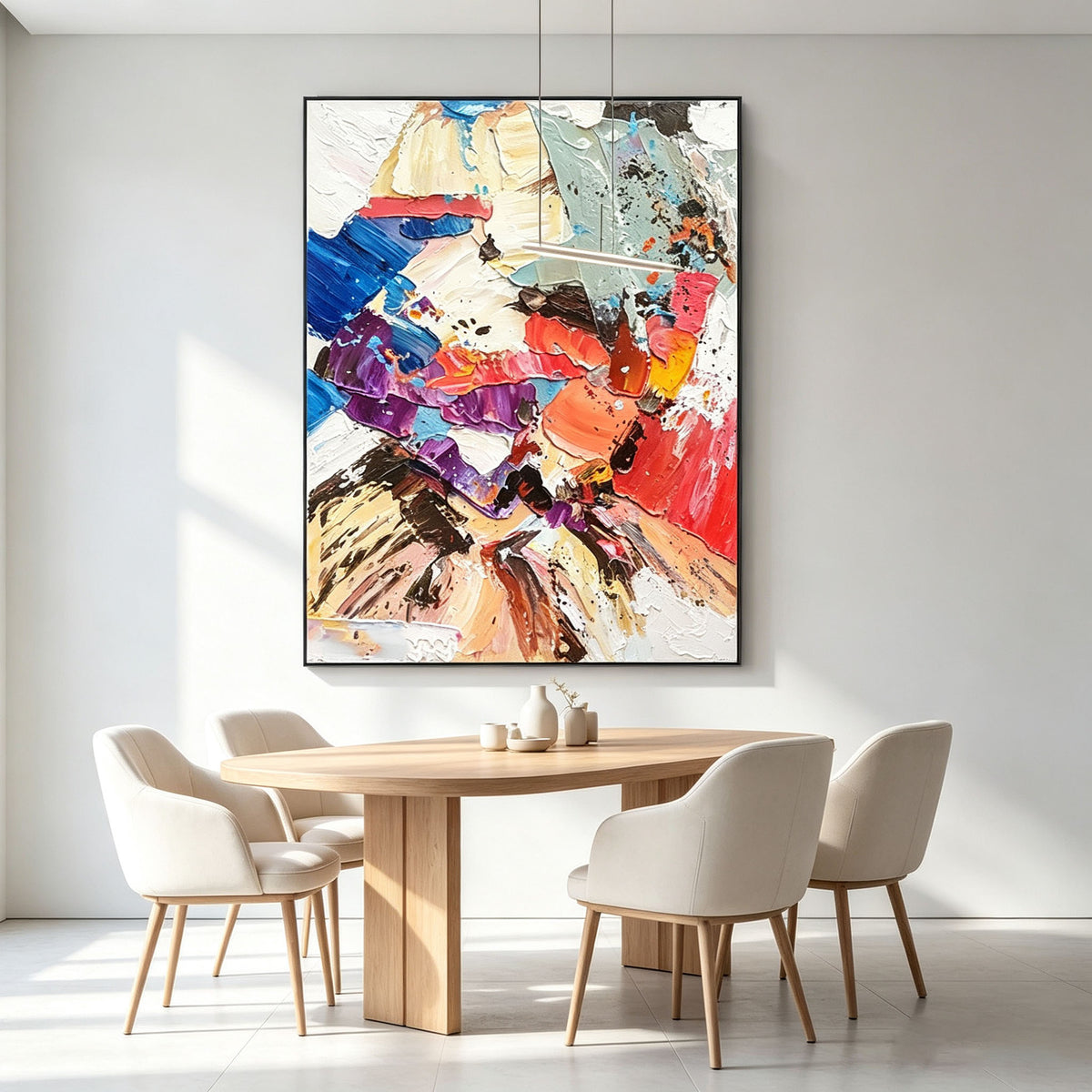 Bold Abstract Portrait Wall Art, Blue Purple Red Orange Impasto Oil Painting, Large Textured Face Canvas Art, Modern Entryway Living Room Wall Decor