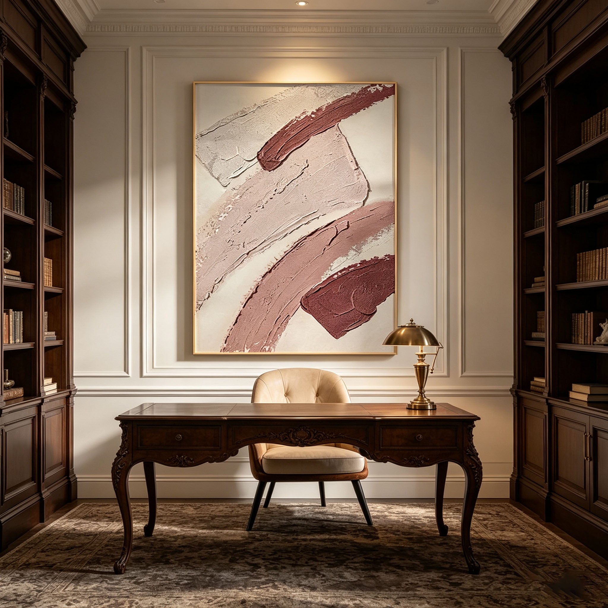 Dusty Rose Abstract Wall Art, Blush Pink 3D Textured Canvas Painting, Large Minimalist Impasto Wall Art, Modern Feminine Bedroom Decor