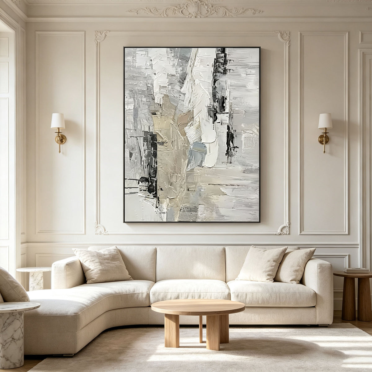 Gray Abstract Cityscape Wall Art, Neutral Black White Grey Impasto Painting, Large Textured Architectural Canvas Art, Modern Living Room Decor
