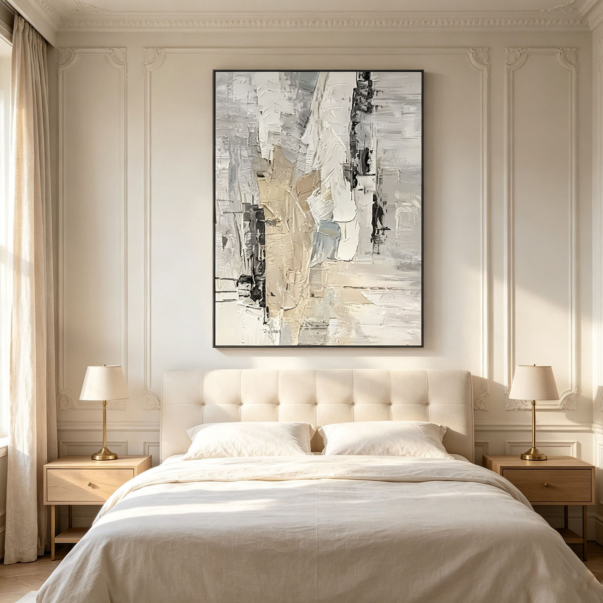 Gray Abstract Cityscape Wall Art, Neutral Black White Grey Impasto Painting, Large Textured Architectural Canvas Art, Modern Living Room Decor