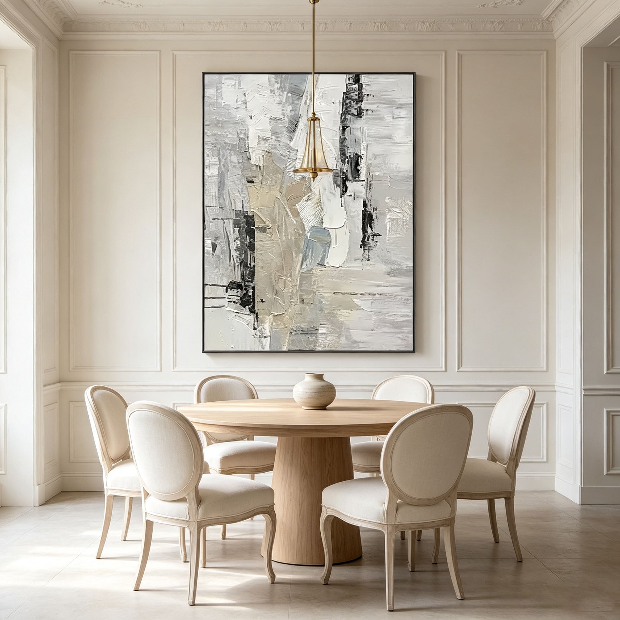 Gray Abstract Cityscape Wall Art, Neutral Black White Grey Impasto Painting, Large Textured Architectural Canvas Art, Modern Living Room Decor