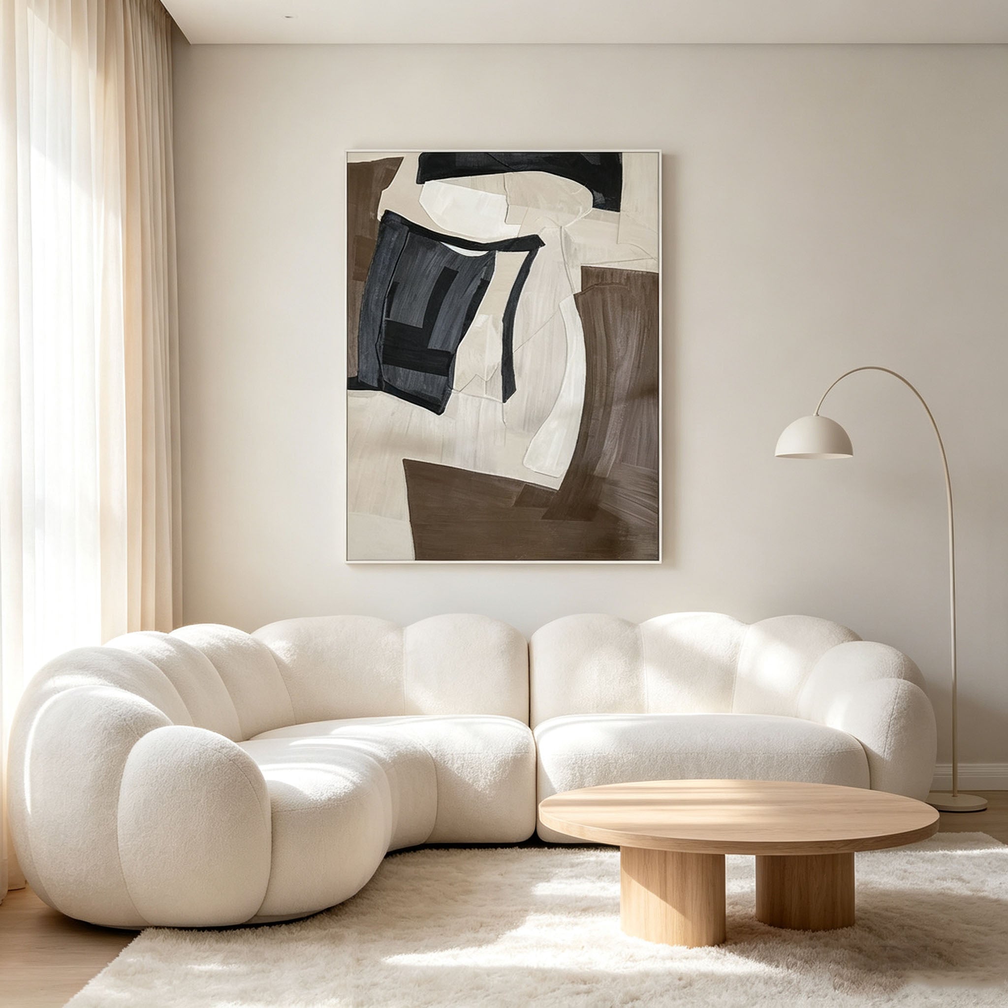 Brown Beige Geometric Abstract Wall Art, Warm Neutral Cubist Canvas Painting, Large Textured Modern Art, Minimalist Living Room Wall Decor