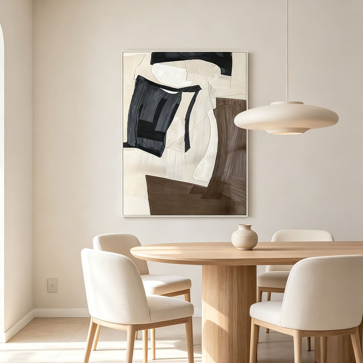 Brown Beige Geometric Abstract Wall Art, Warm Neutral Cubist Canvas Painting, Large Textured Modern Art, Minimalist Living Room Wall Decor