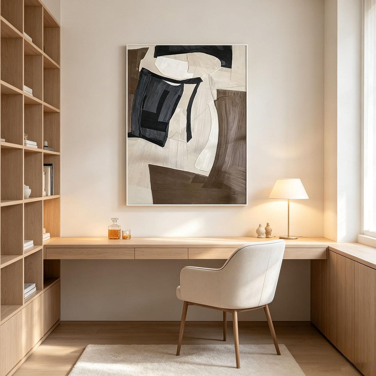 Brown Beige Geometric Abstract Wall Art, Warm Neutral Cubist Canvas Painting, Large Textured Modern Art, Minimalist Living Room Wall Decor